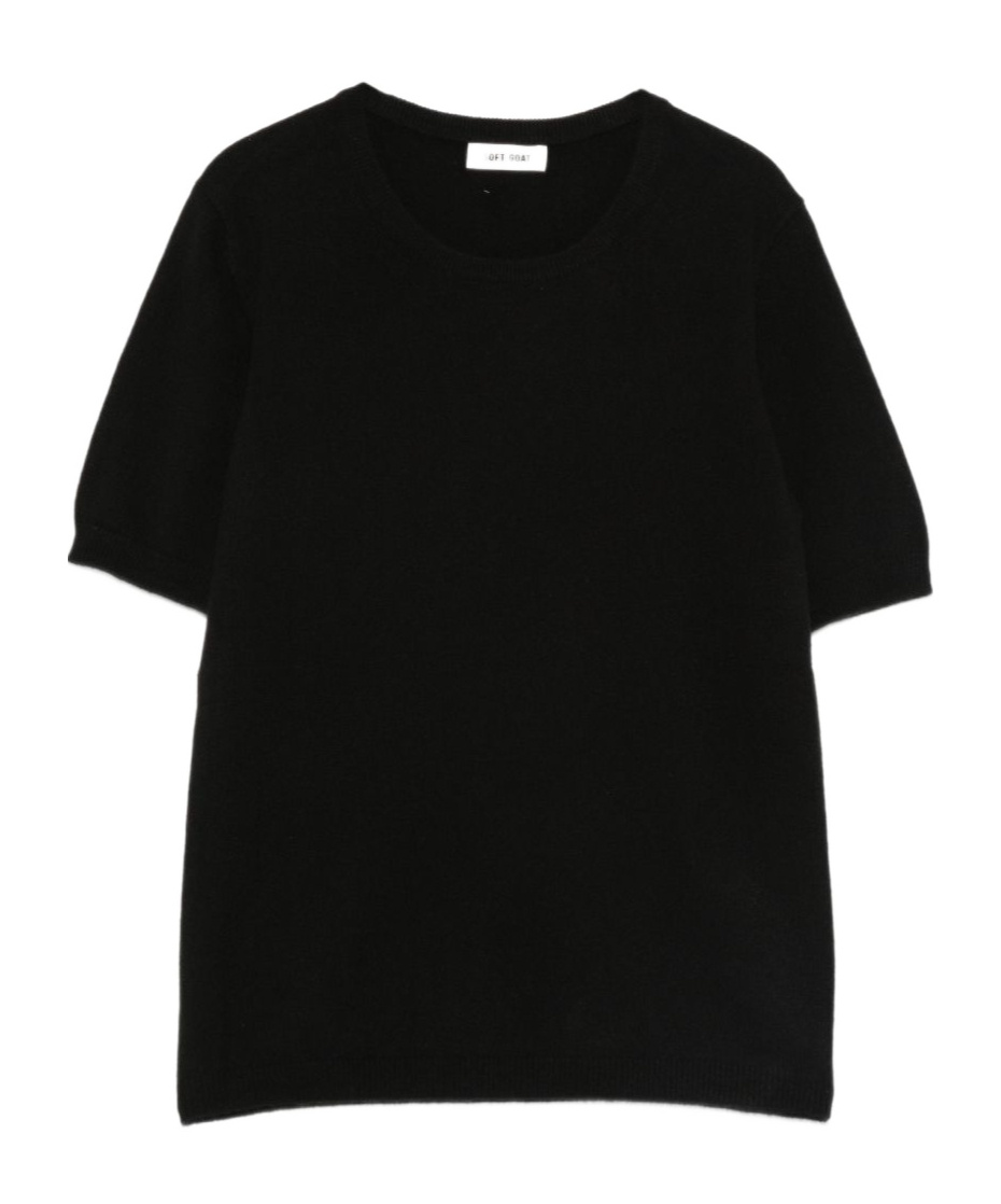 Soft Goat Short-sleeve Sweater In Black