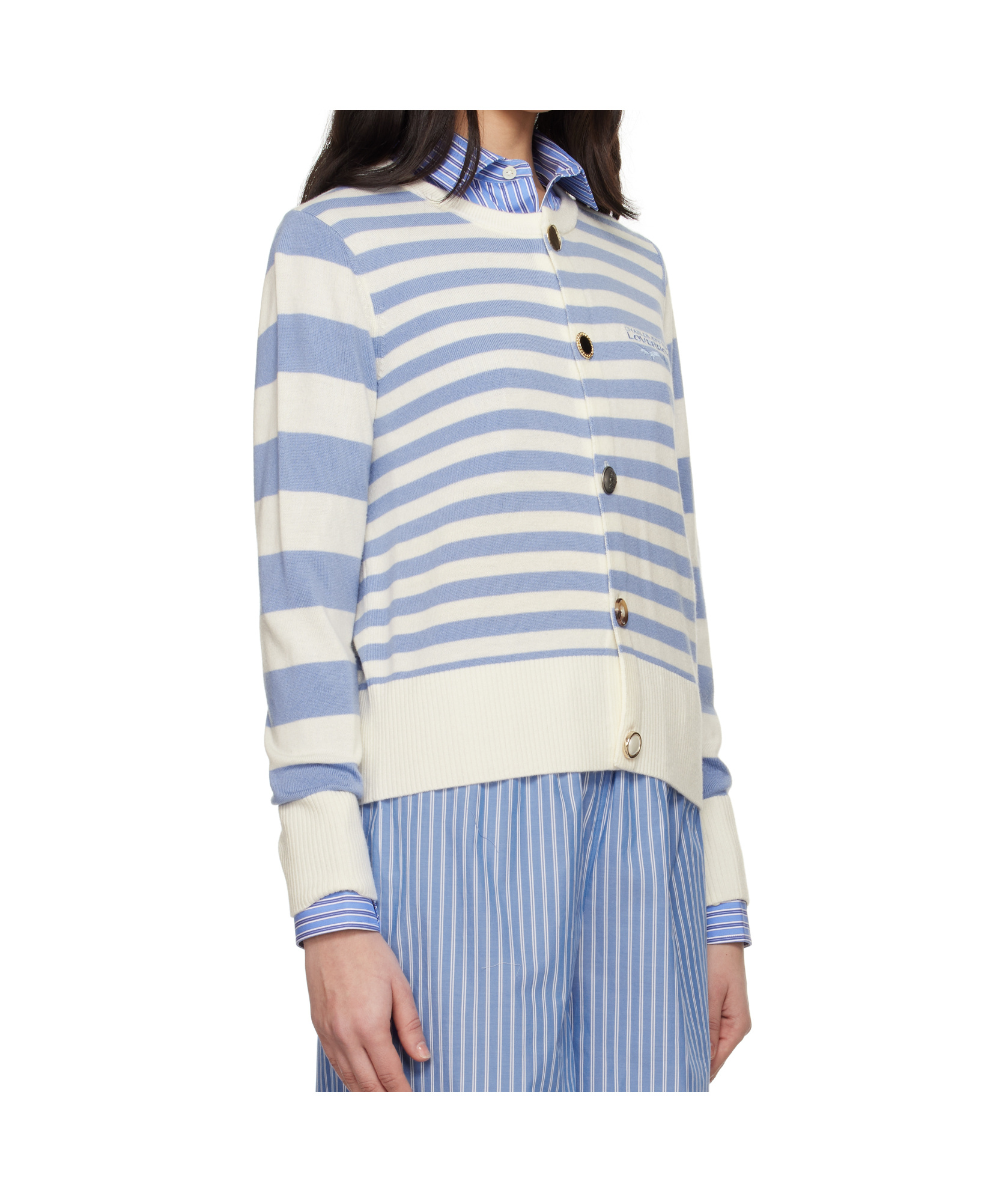 Charles Jeffrrey Loverboy Button Down Cardigan In Blue Stripes