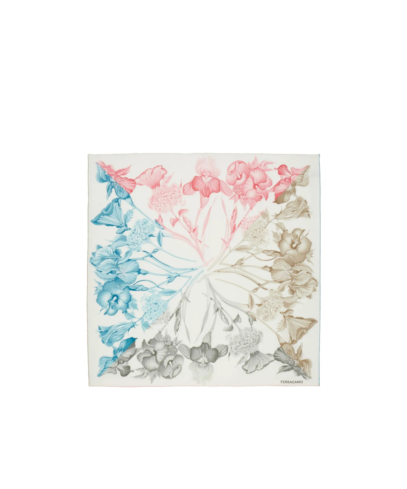 Ferragamo Hydrangea-print Silk Scarf In Pastel