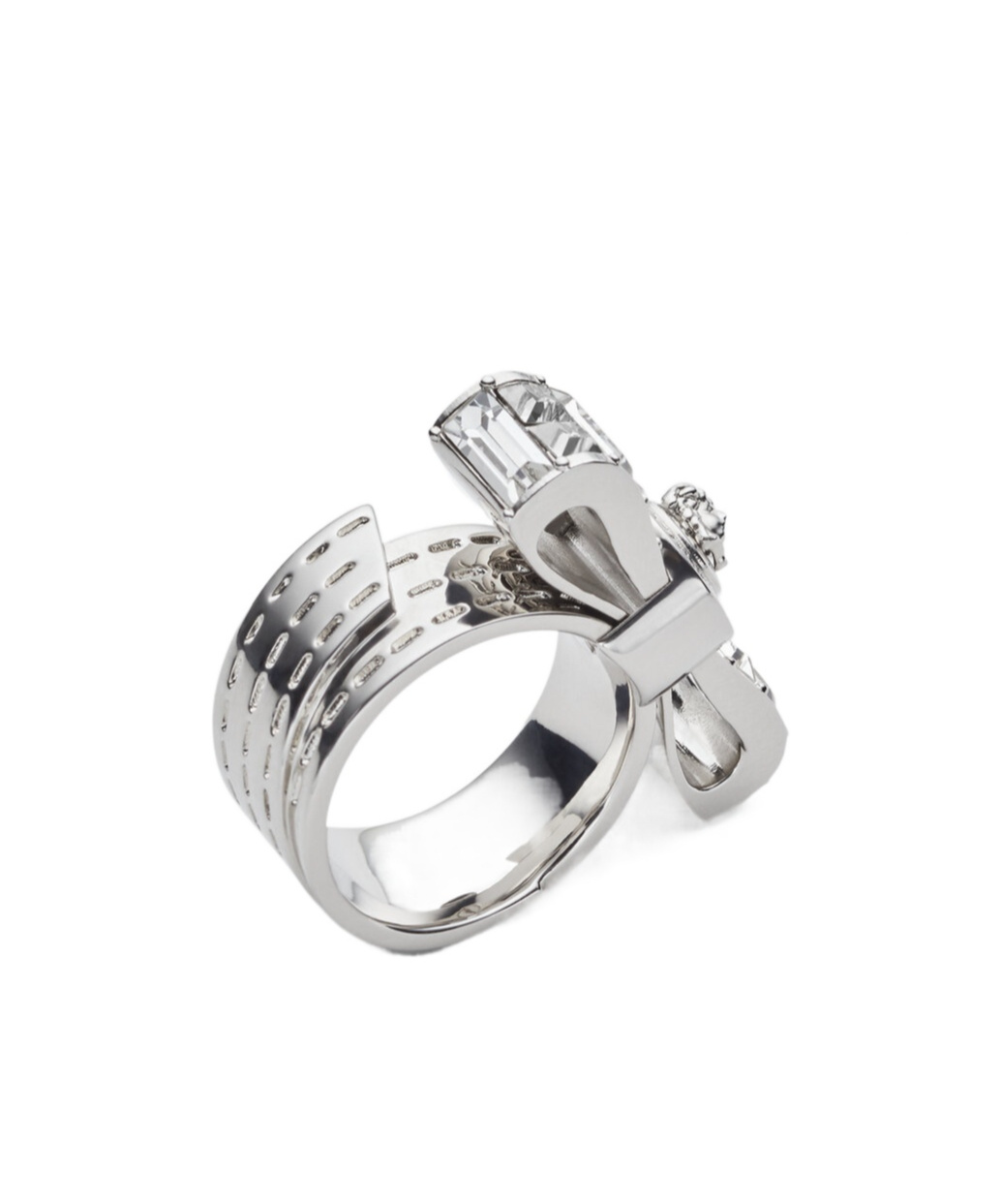 Versace Gianni Ribbon Crystal Cuff Ring In Gray