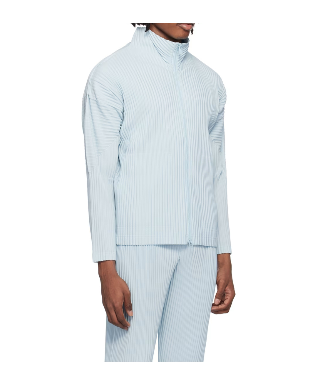 Issey Miyake Pleated Stand-neck Casual Jacket In White
