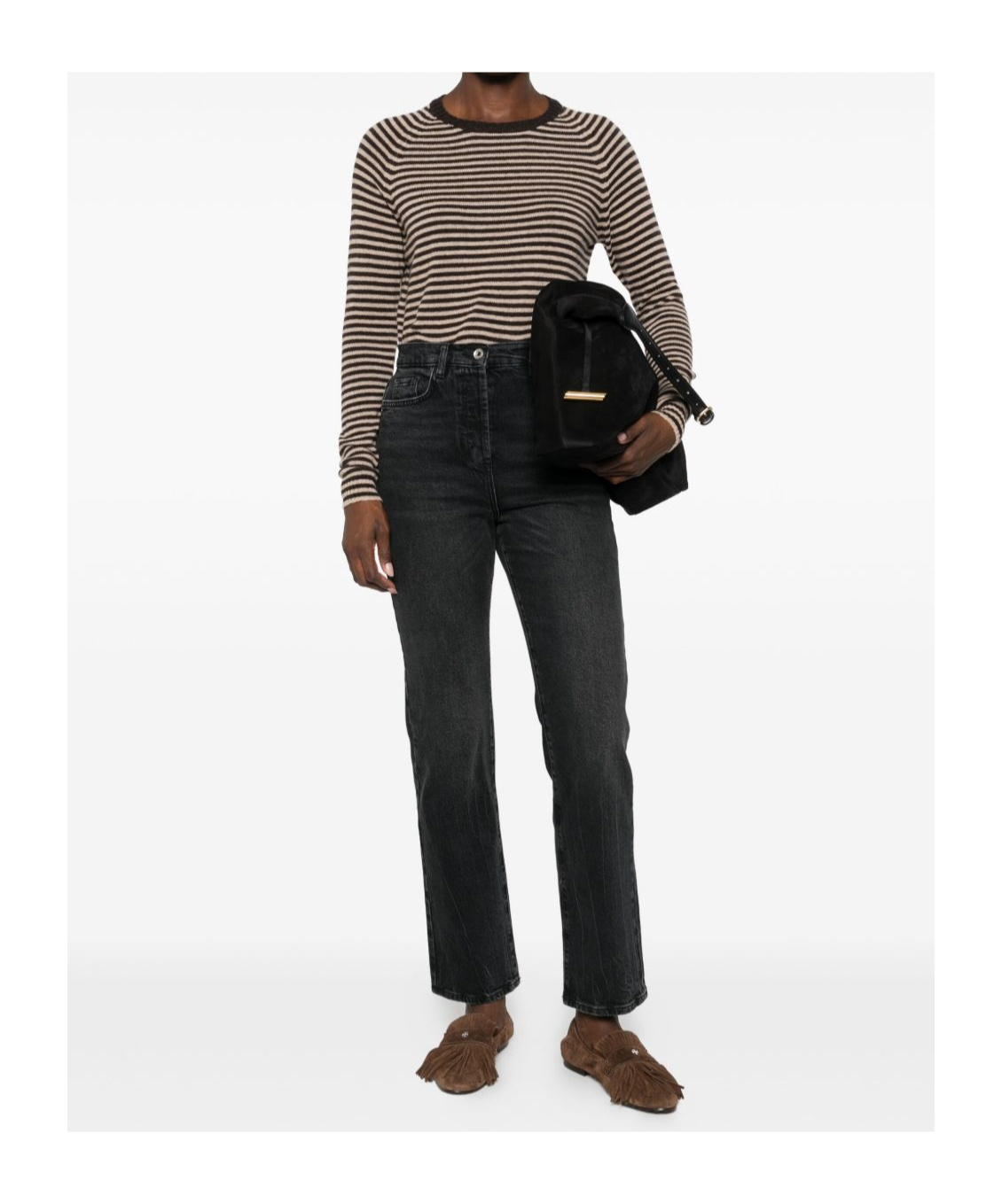 Baserange Striped Crew Neck Sweater In Brown