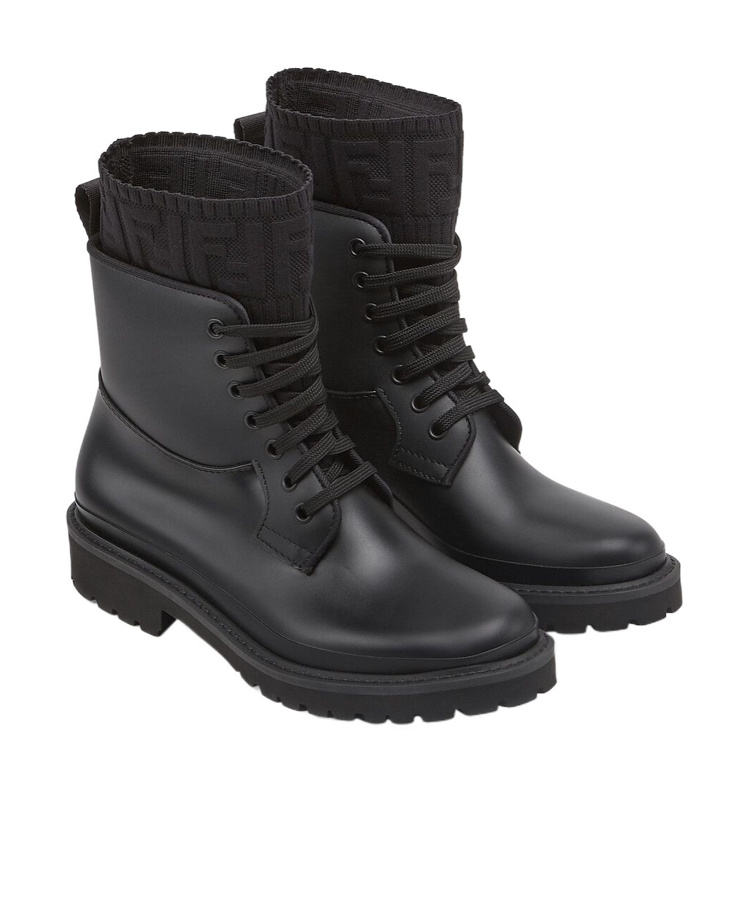 Fendi Lace-up Biker Boots In Black