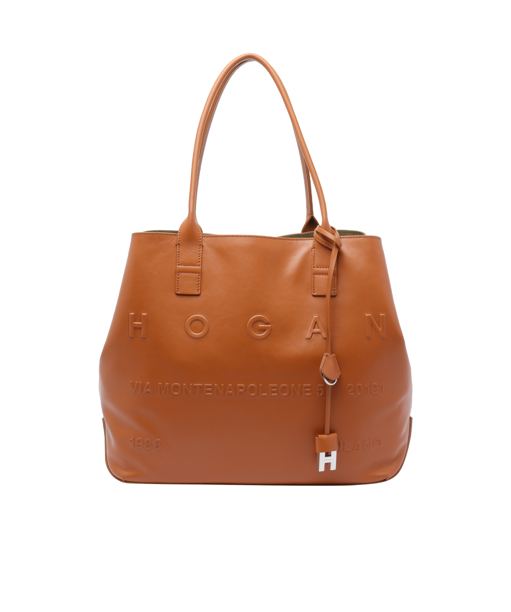 Hogan Medium Script Logo Leather Shoulder Bag In Brown