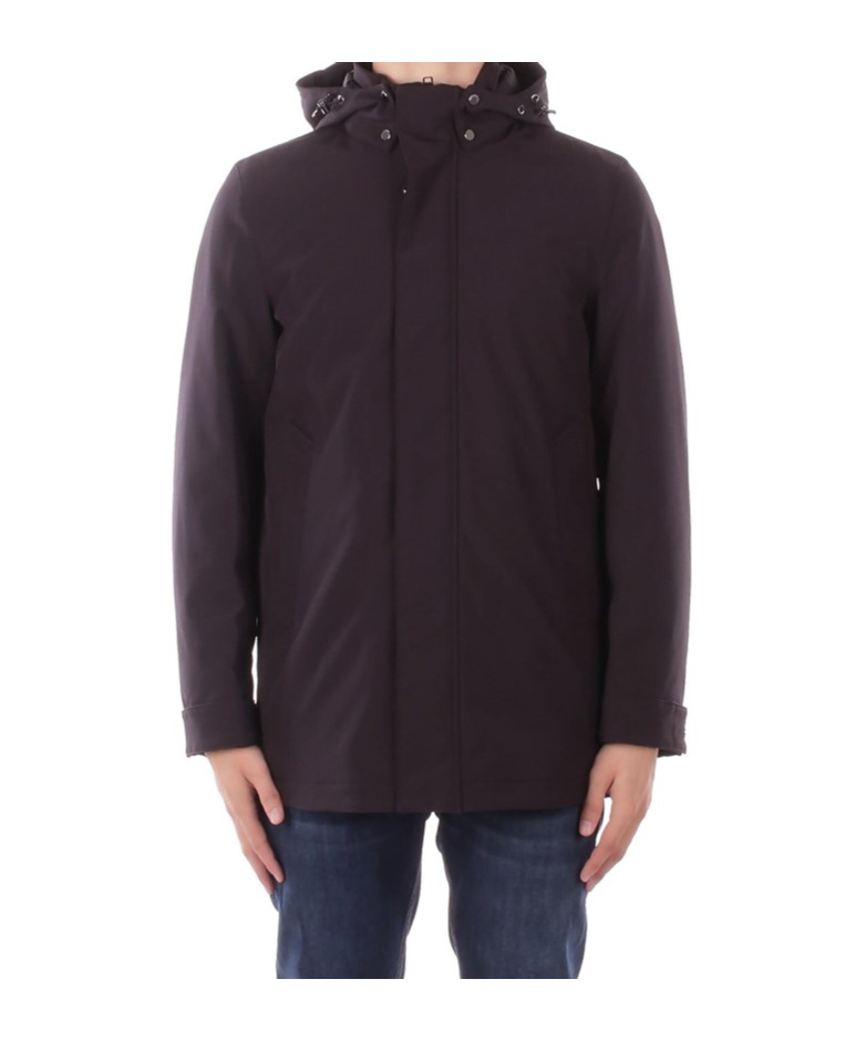 Woolrich Long Sleeved Hooded Buttoned Coat In Purple