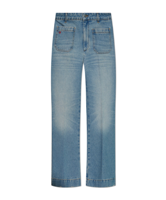 Victoria Beckham 'alina' Blue Jeans With Pockets And Logo Applied On The Front In Blue