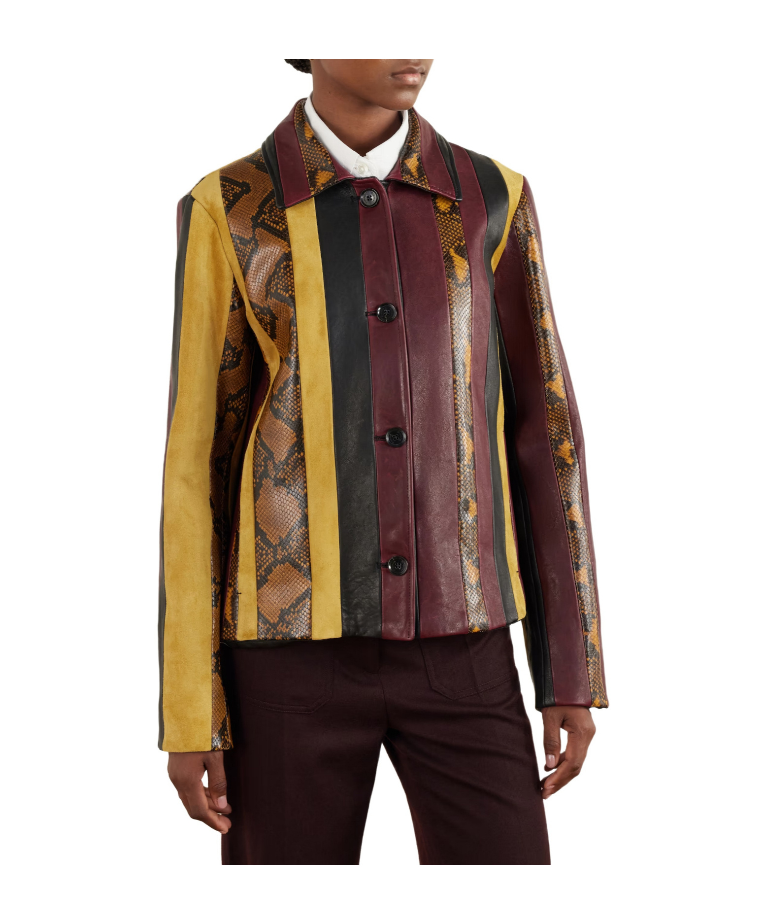Proenza Schouler Striped Suede-trimmed Snake-effect Leather Jacket In Multi
