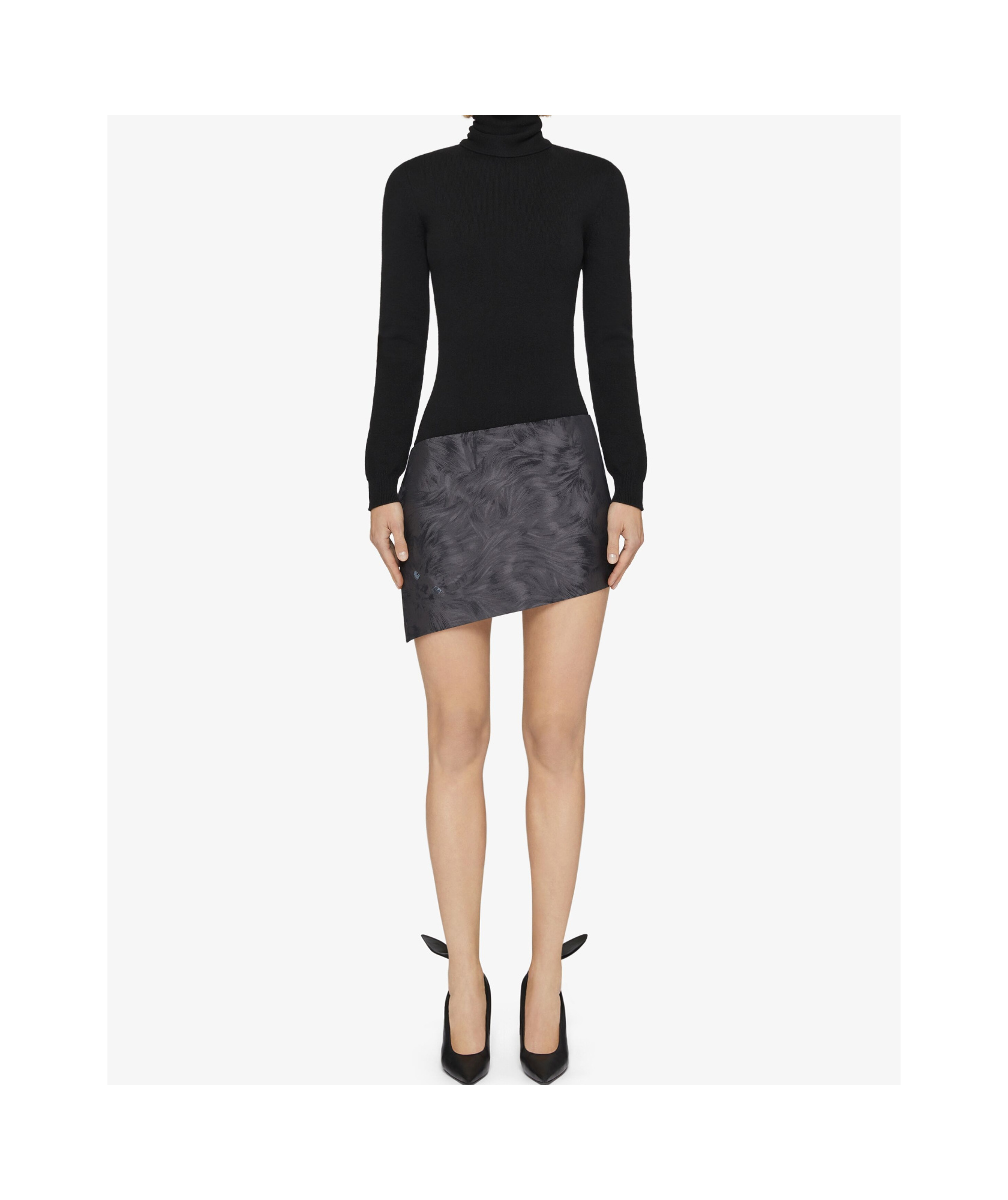 Givenchy Mini Asymmetric Skirt In Cat Jacquard In Black