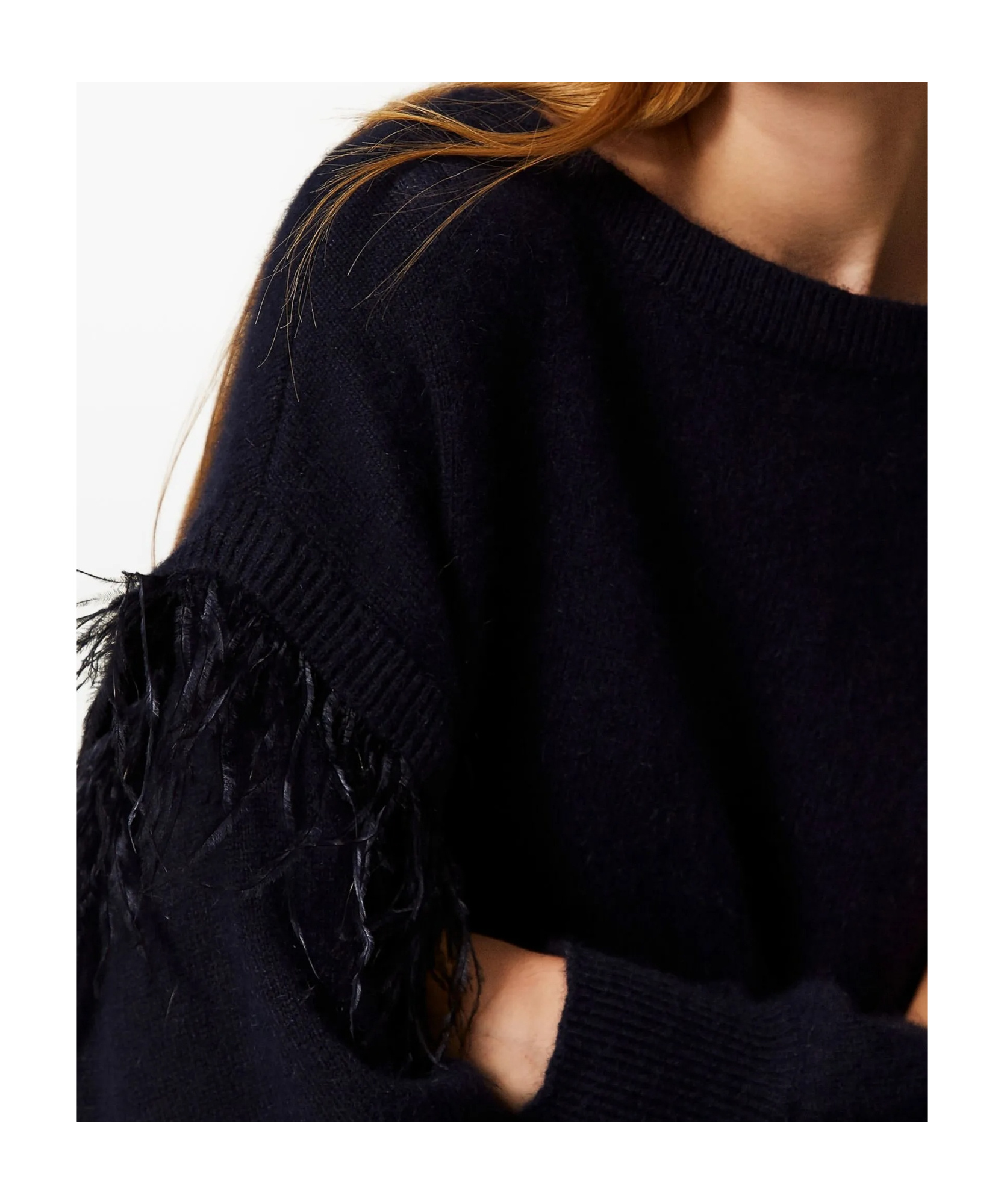 Twinset Feather-trim Sweater In Black