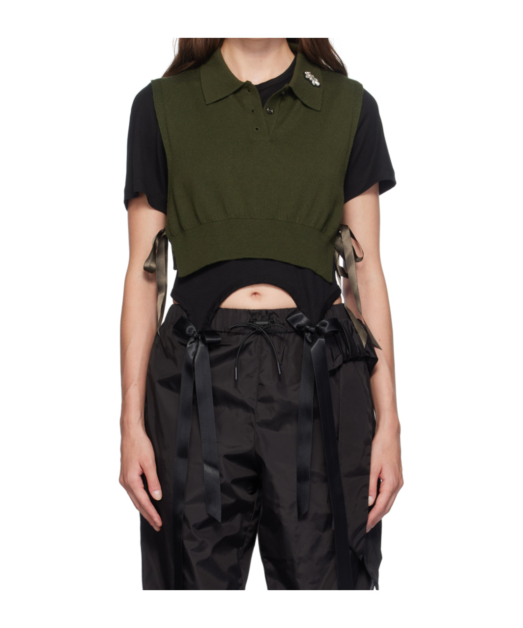 Simone Rocha Embellished Polo Collar Vest In Black