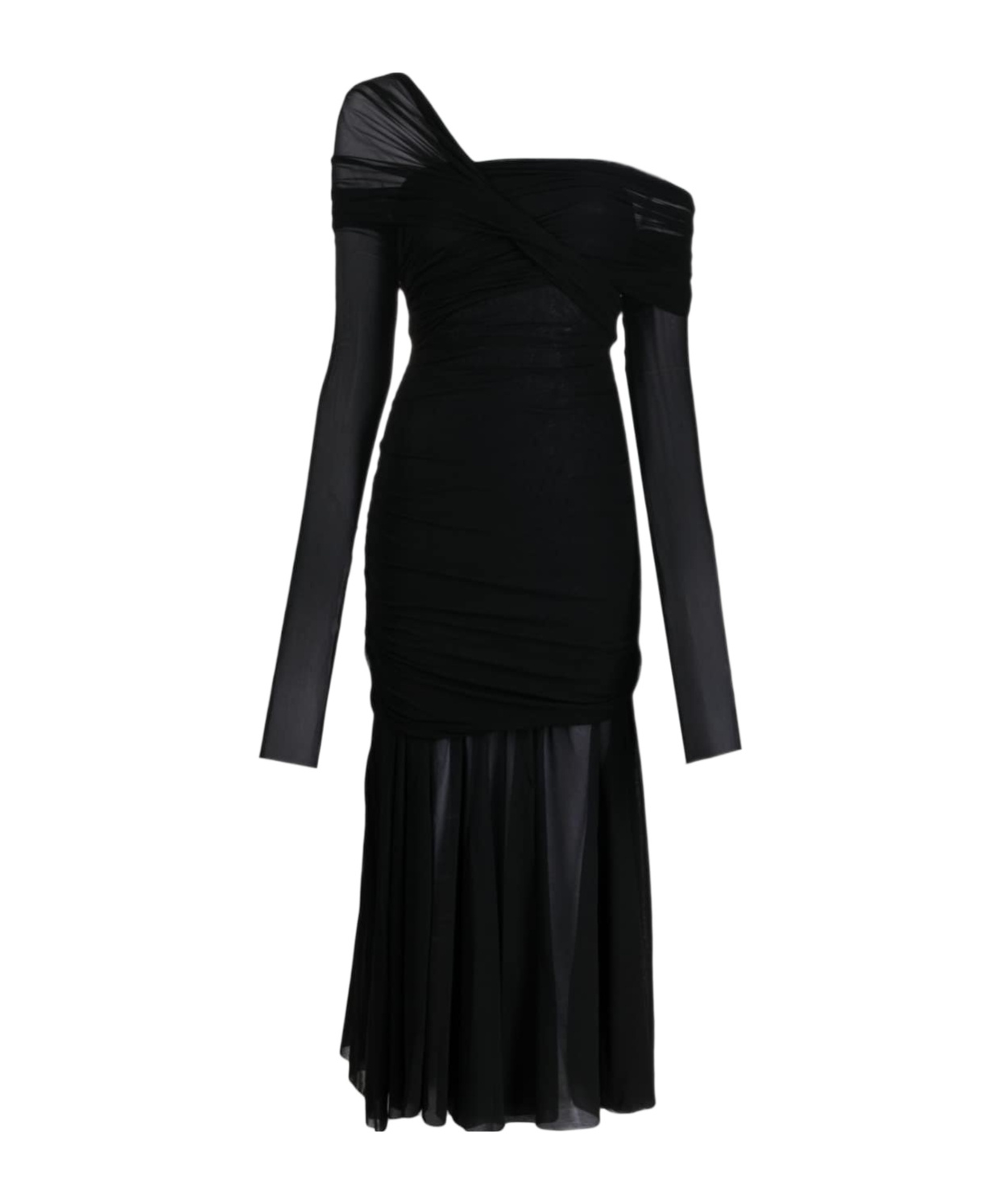 Philosophy Di Lorenzo Serafini Draped Tulle Midi Dress In Black