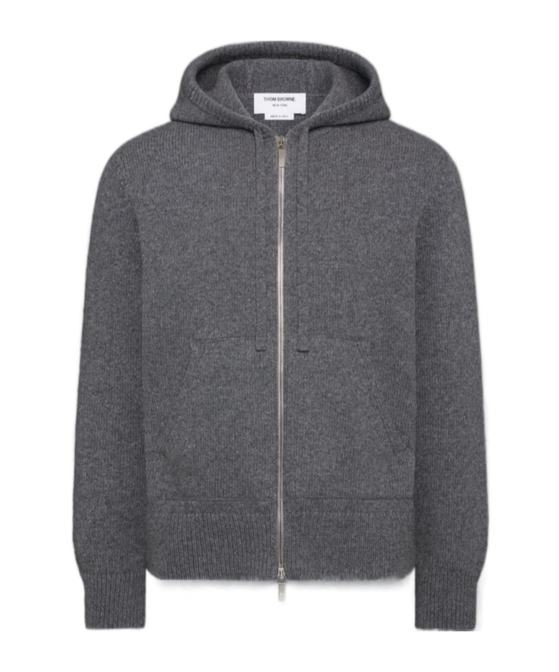 Thom Browne Intarsia Zip-up Hoodie In Gray
