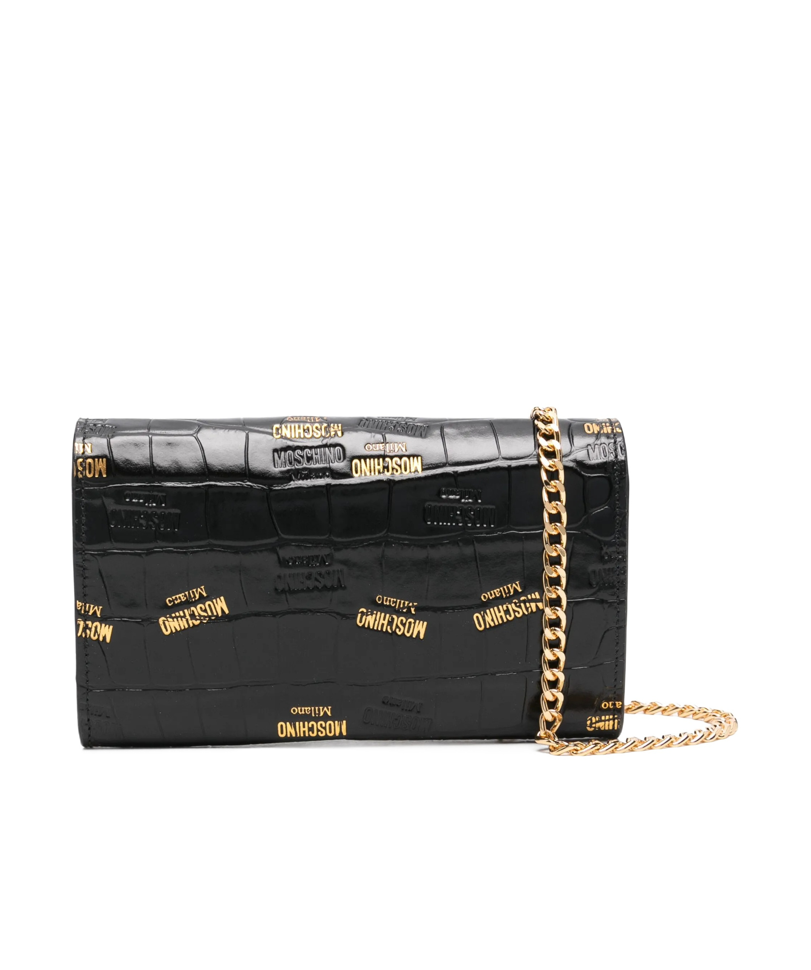 Moschino Croc Print Chain Shoulder Bag In Black
