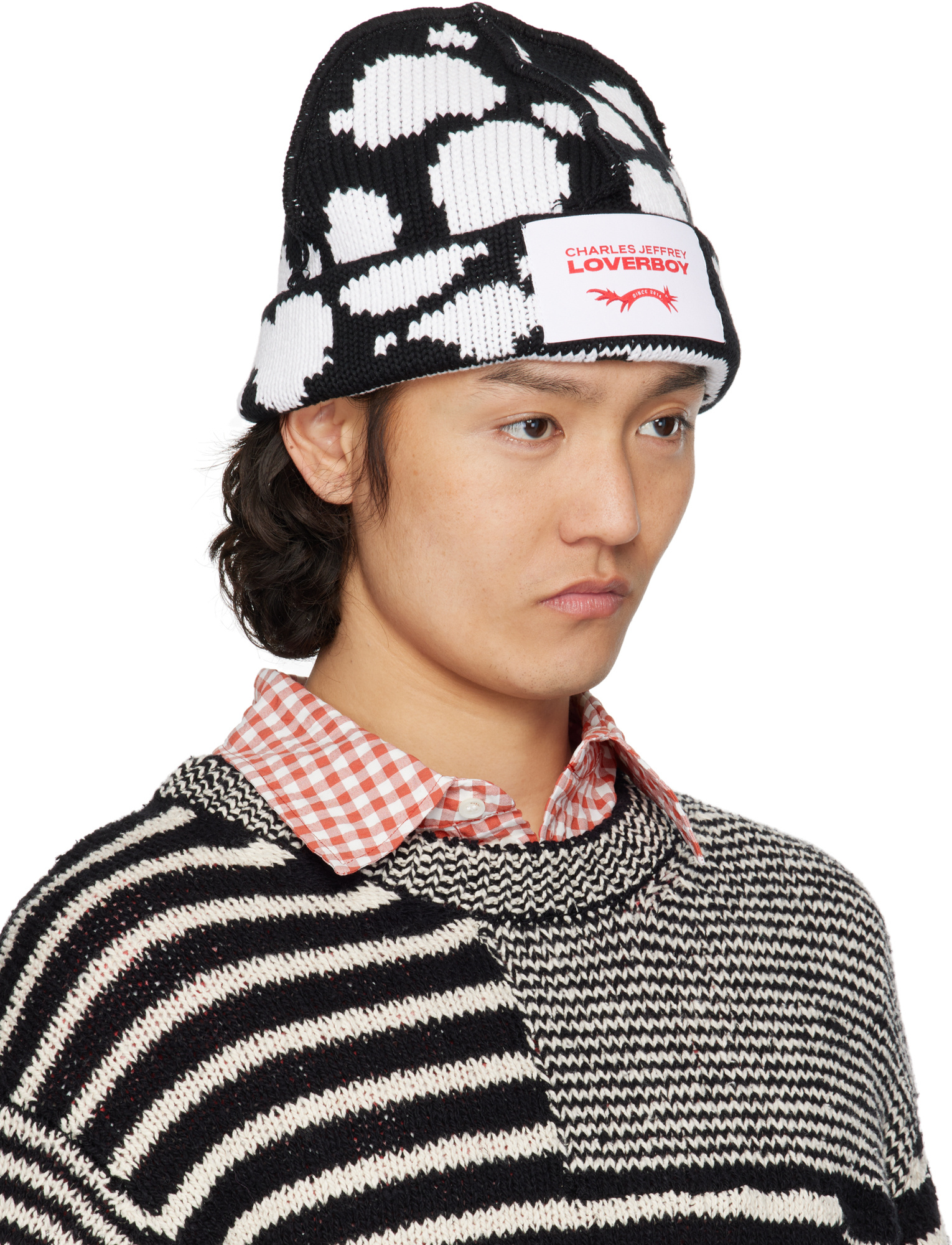 Charles Jeffrrey Loverboy Patterned Beanie In Black