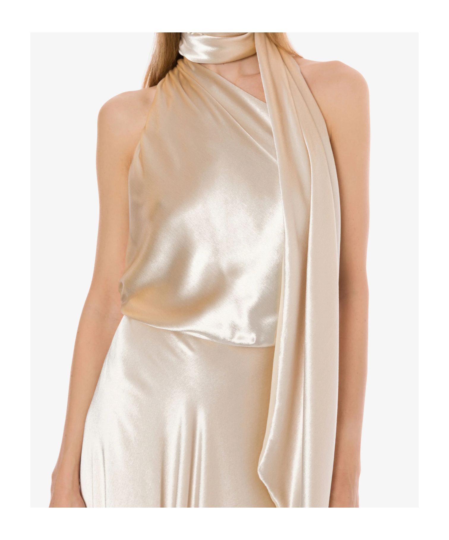Alberta Ferretti Glossy Velvet One-shoulder Dress With Extra Fabric In Neutral