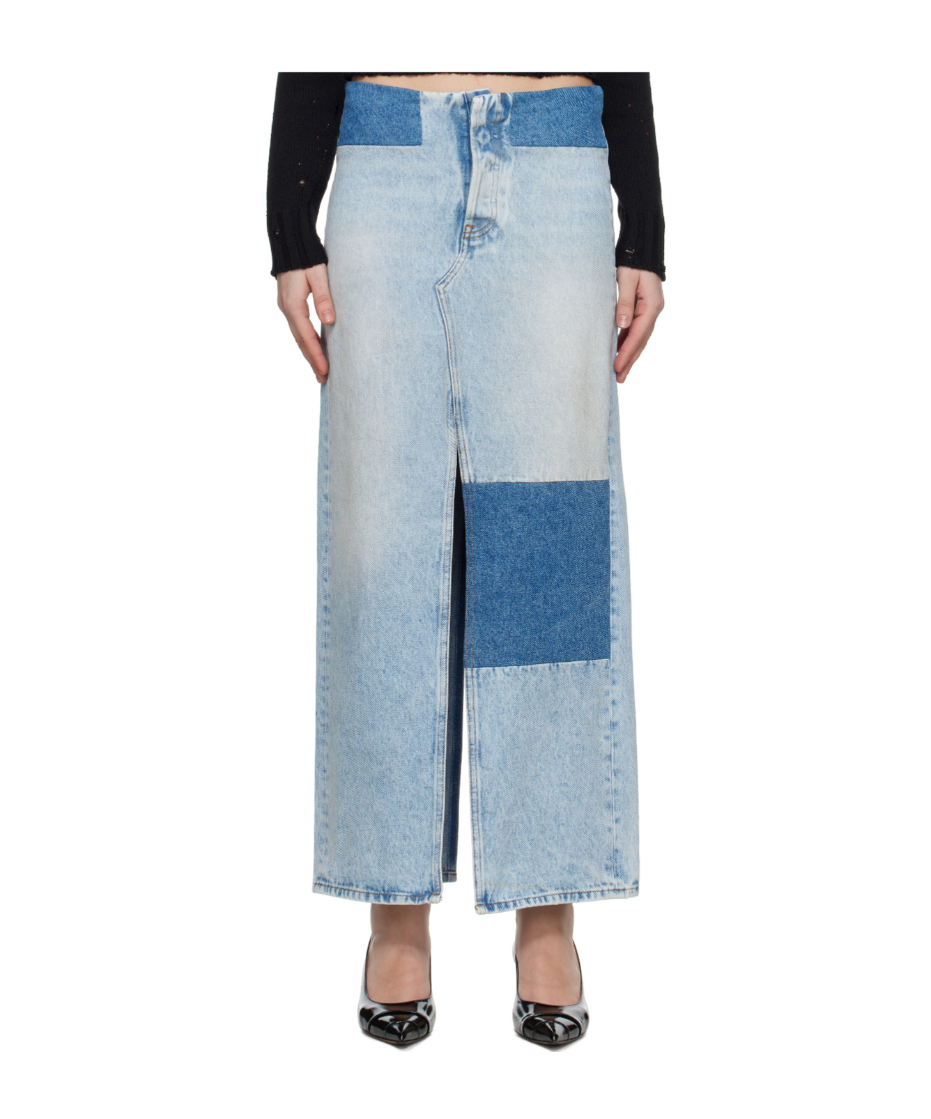 Shop Mm6 Maison Margiela Long Denim Skirt In Blue