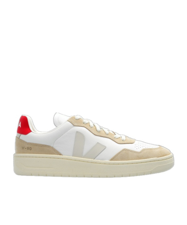 Veja V 90 Leather Sneakers In Nude
