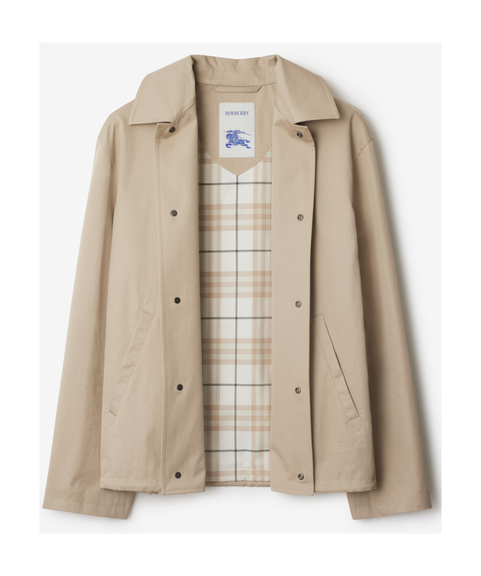 Burberry Gabardine Jacket With Collared Neck And Side Pockets In Nude