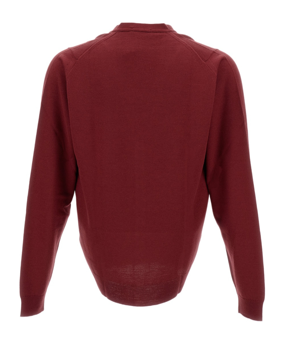 John Smedley Long-sleeved Cardigan Sweater In Burgundy