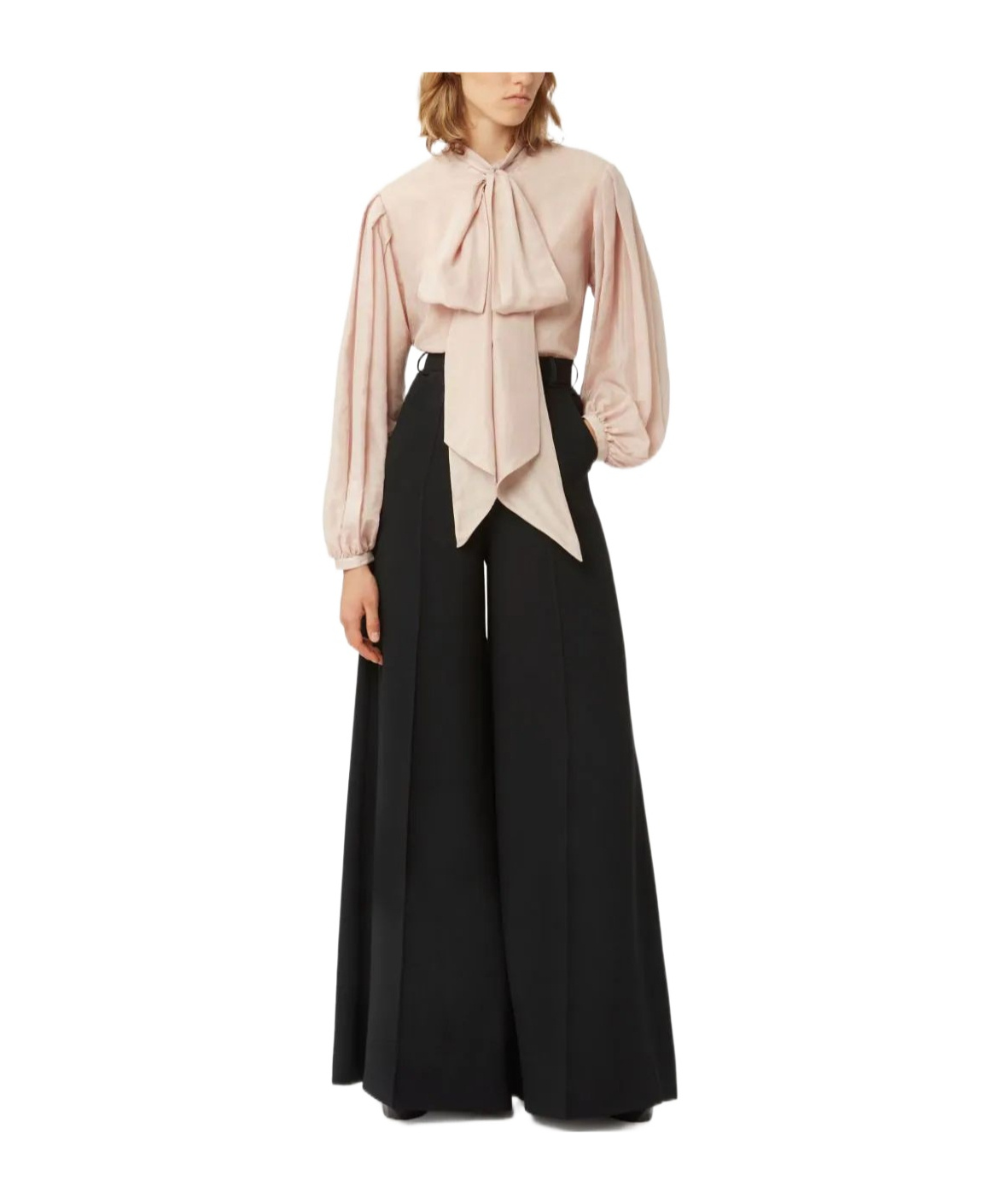 Nina Ricci Pussy-bow-collar Silk-cotton Shirt In Nude