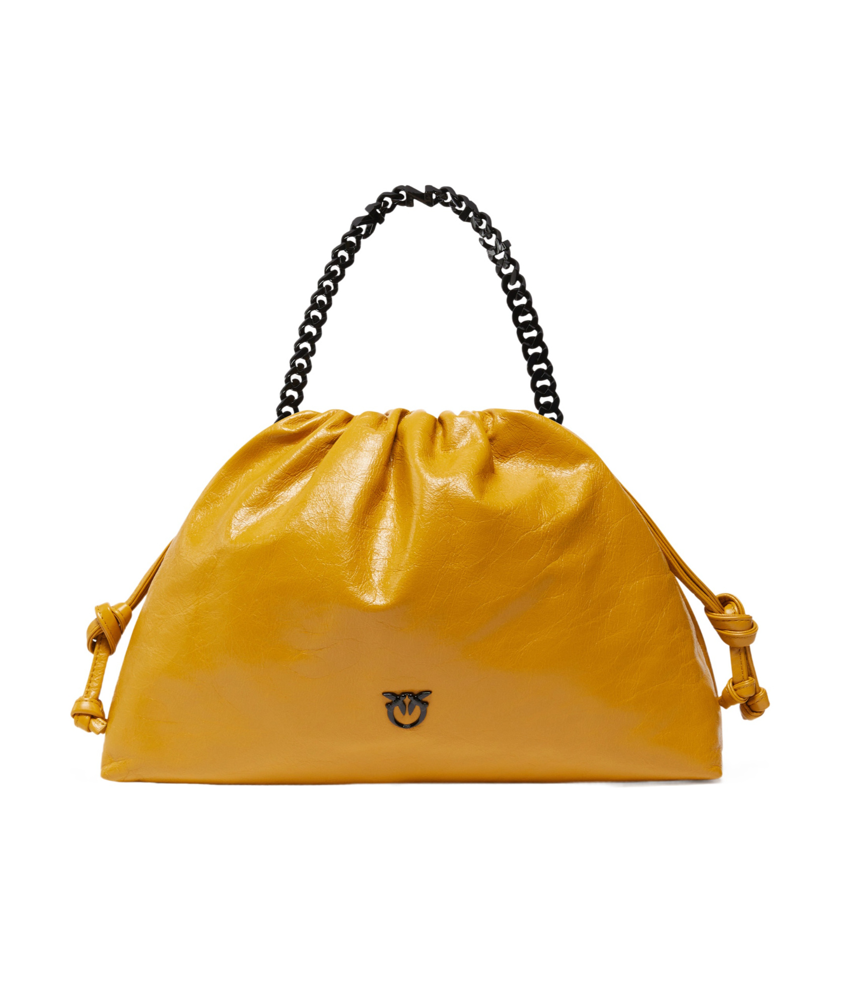 Pinko Sac Porté Épaule À Fine Bandoulière Chaîne En Cuir Naplak In Orange