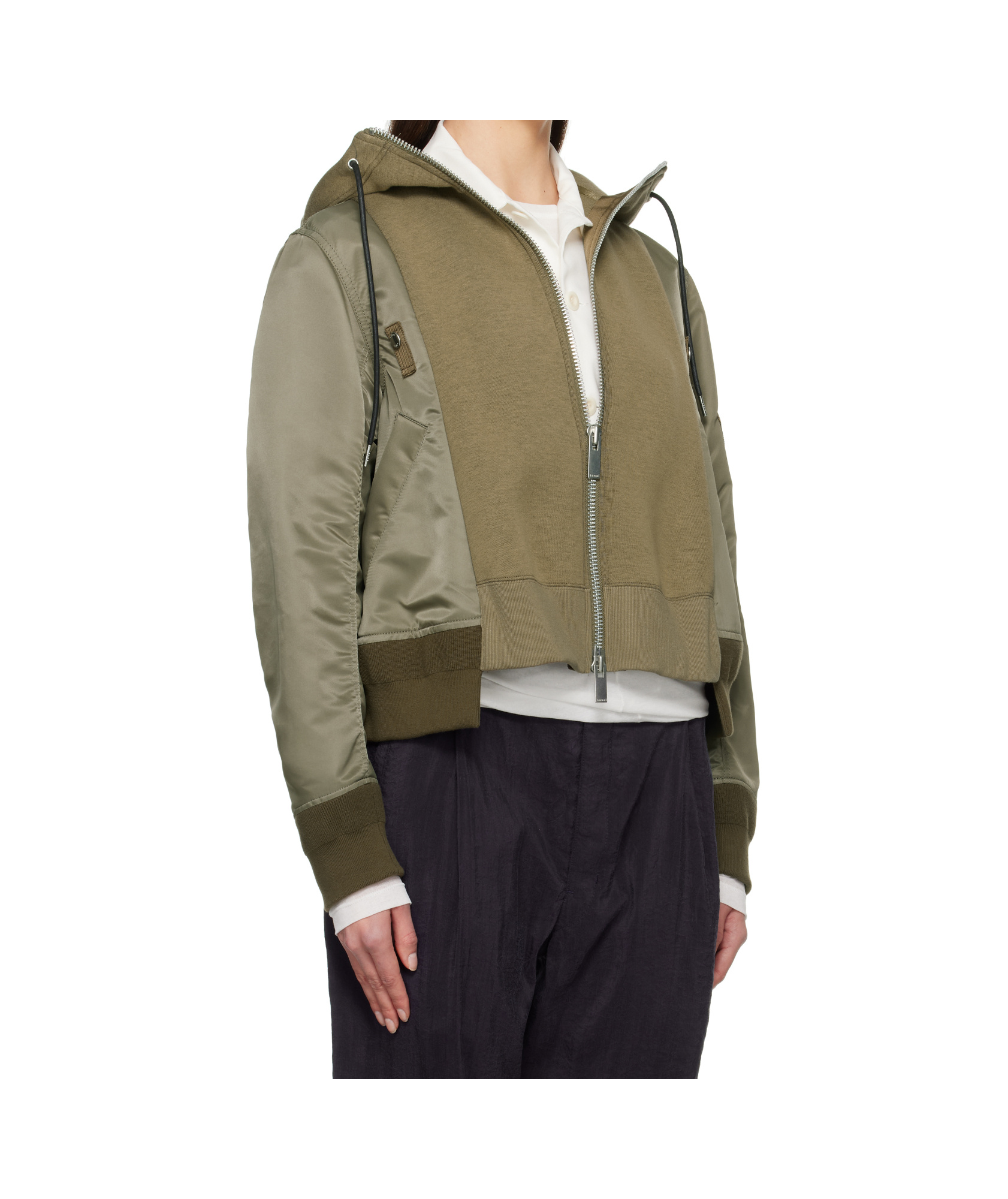 Sacai Long Sleeve Hooded Sweatshirt In Gray