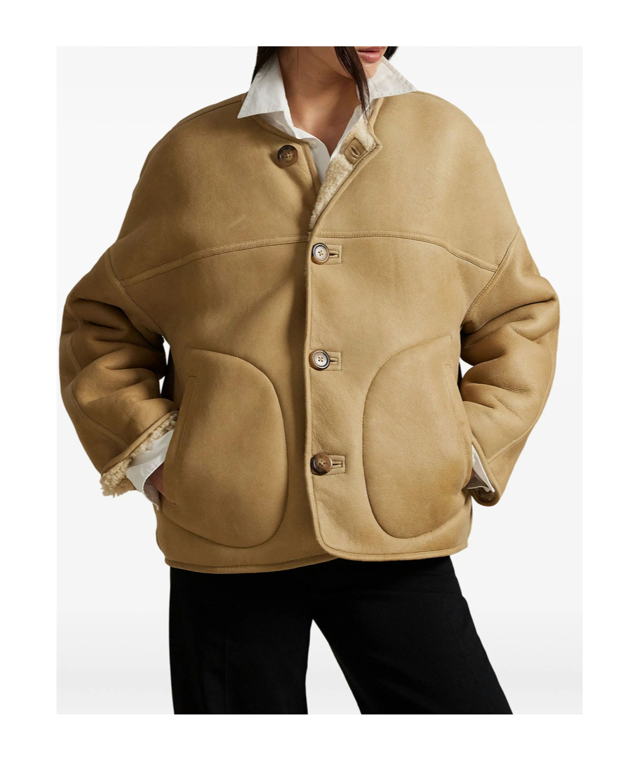 Ralph Lauren Long-sleeved Leather Jacket In Brown