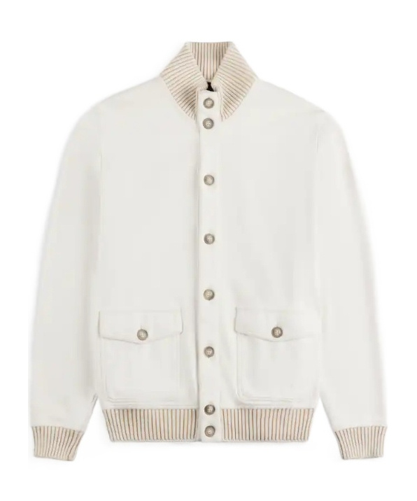 Fay Cotton Bomber Jacket Double Construction In White