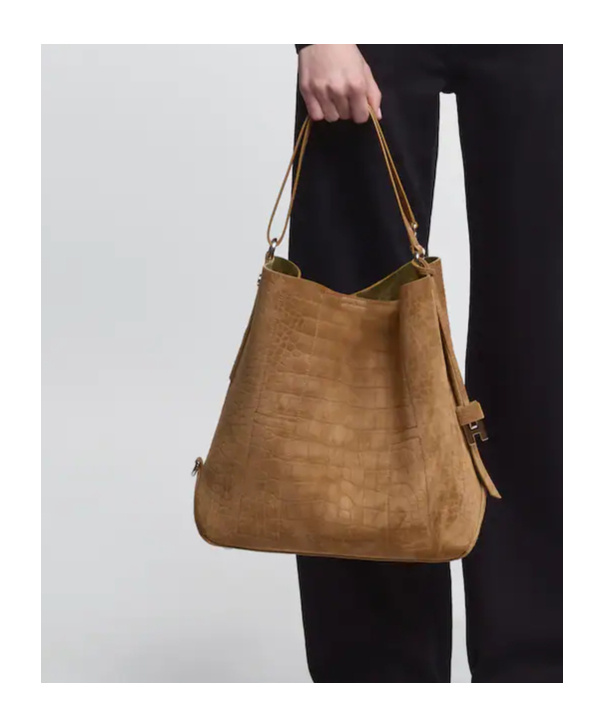 Hogan Suede Hobo Tote Adjustable Shoulder Strap In Sand