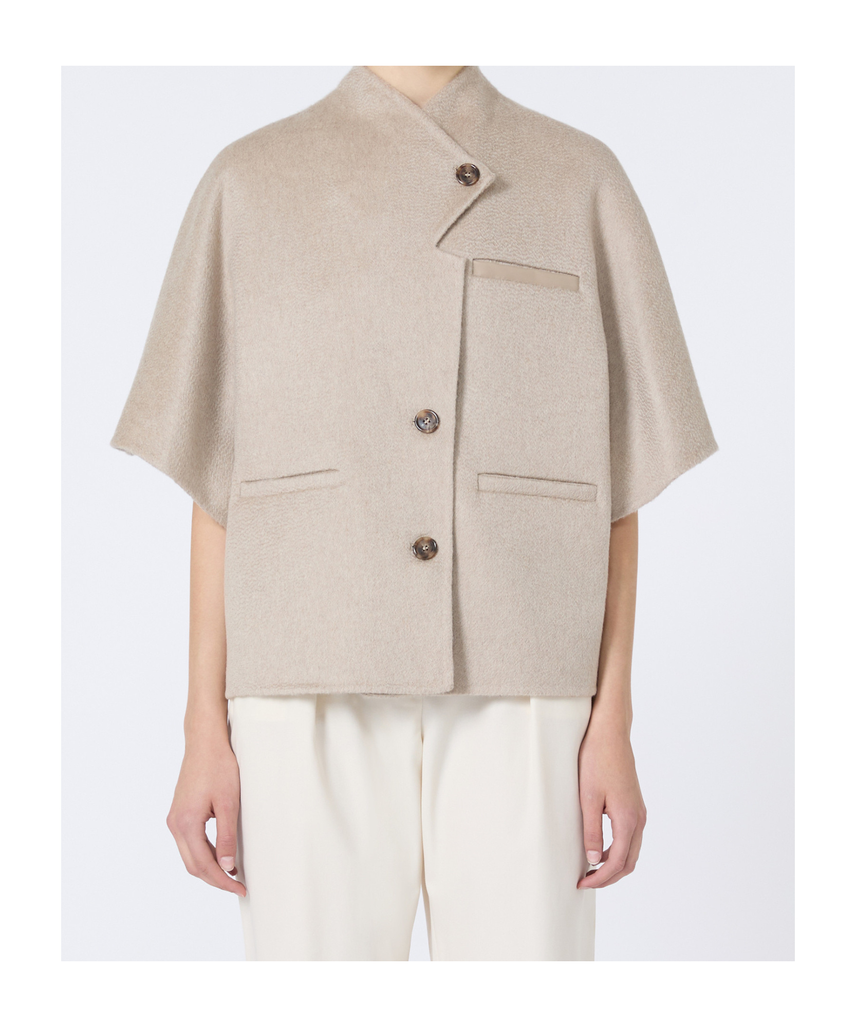 Max Mara Long Cropped Cape In Cashmere Drap In Neutral