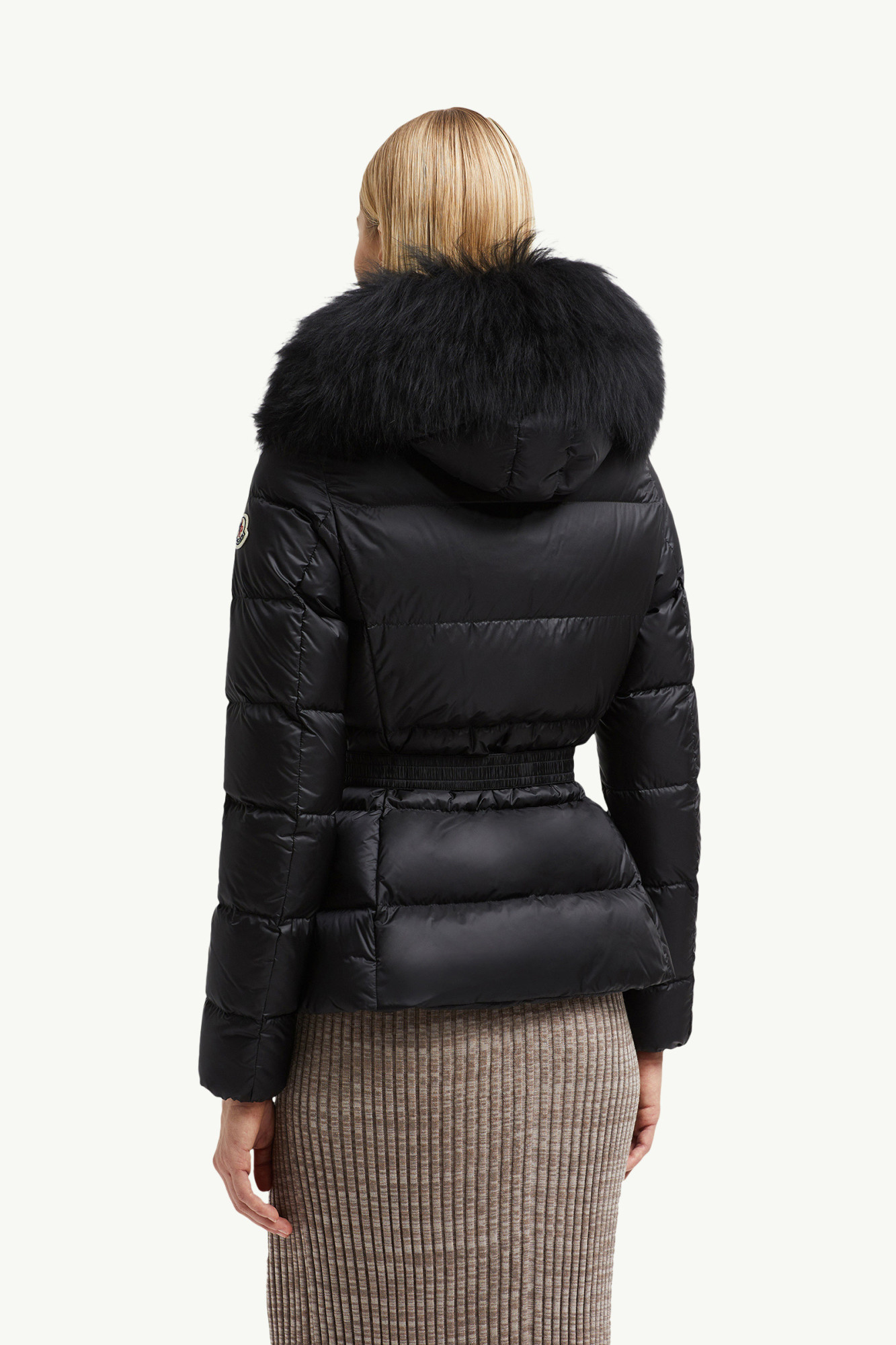 Moncler Boed Hooded Shearling-trimmed Short Down Jacket In Black