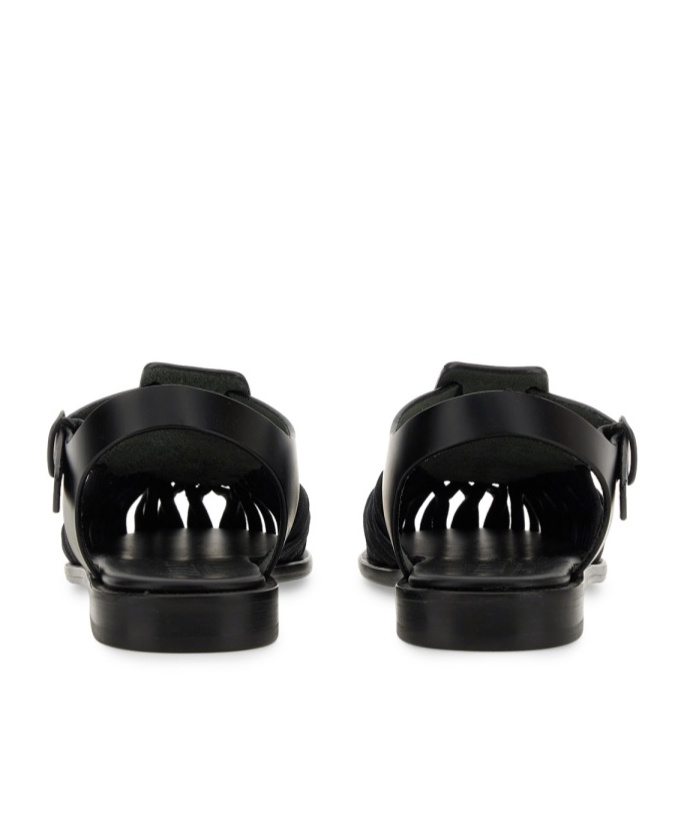 Hereu Smooth Grain Leather Cage Design Sandals In Black