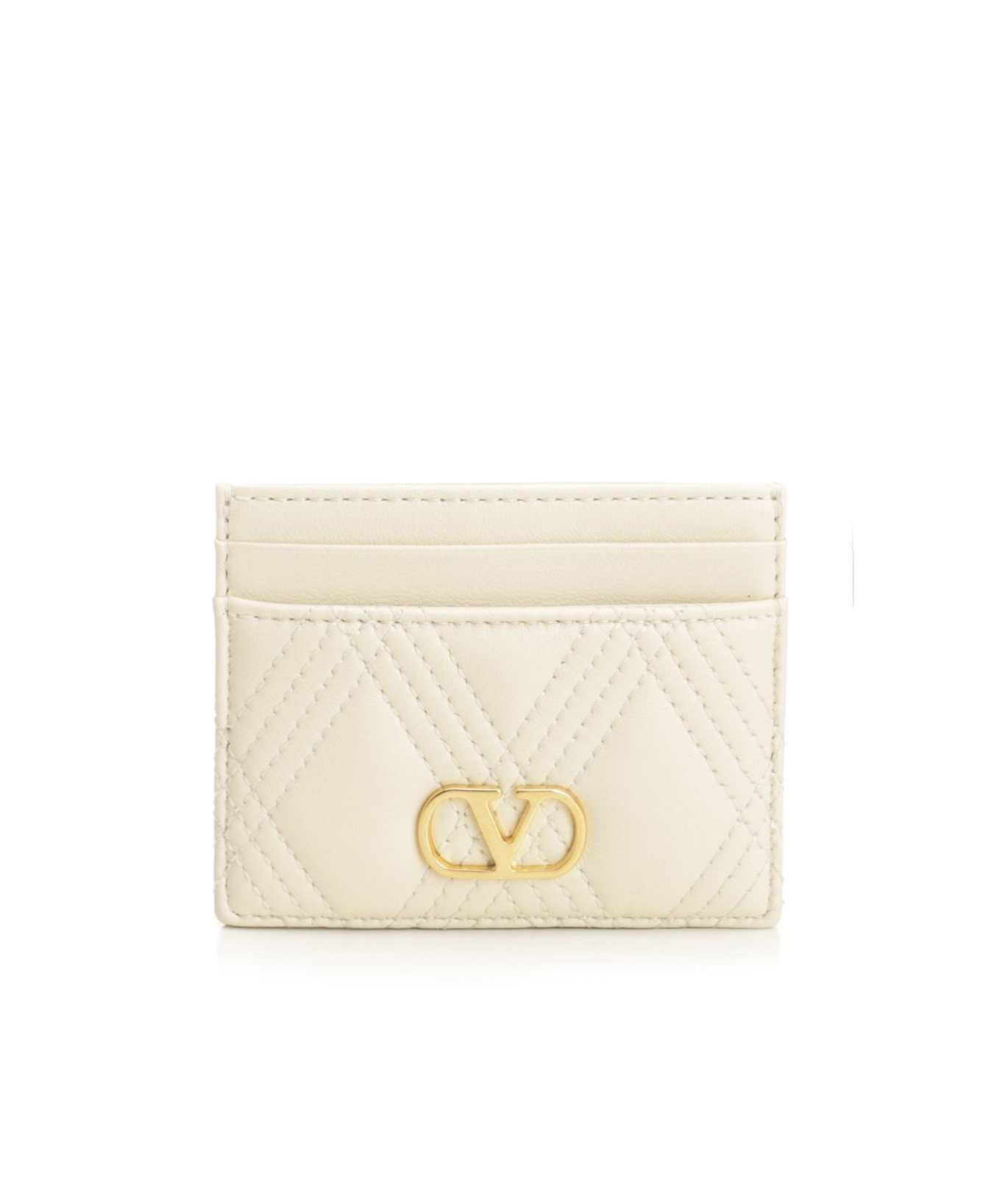 Valentino Quilted Vlogo Card Holder In White