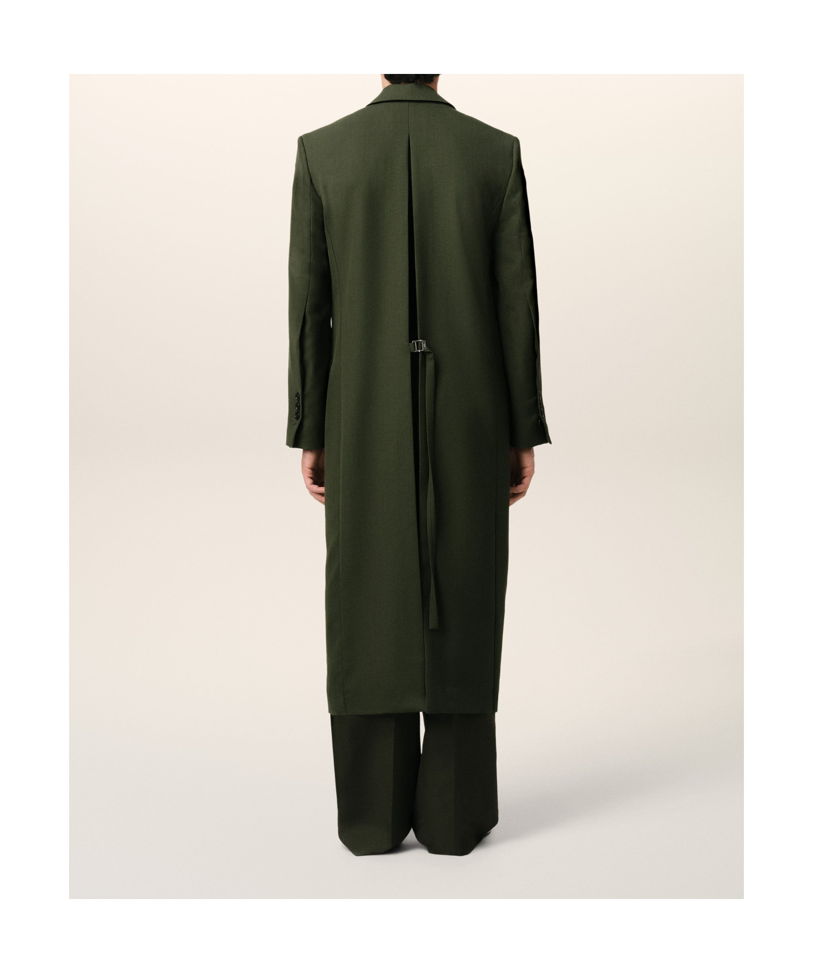 Shop Ami Alexandre Mattiussi Green Wool Back Slit Long Coat