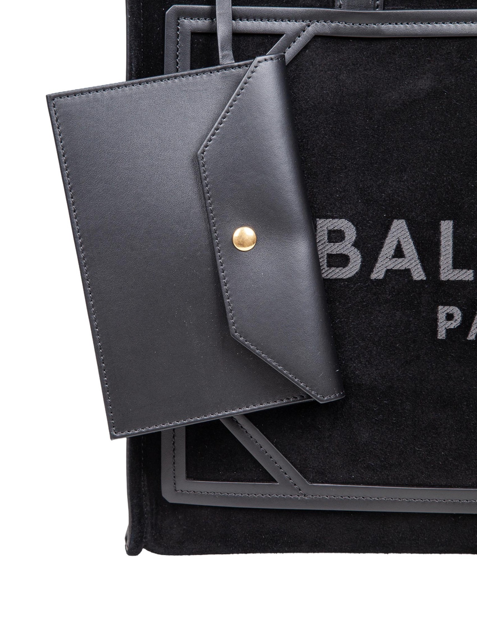 Balmain B-army Medium Shopper In Black And White Canvas And Leather In Black