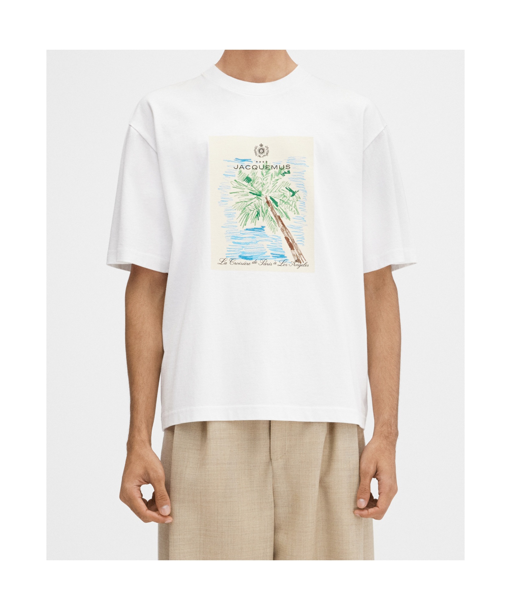 Jacquemus 'le T-shirt Marino' White Crewneck T-shirt With Maxi Print On The Front In White