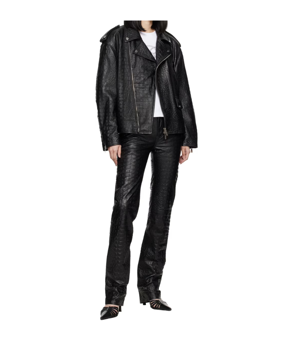 Blumarine Crocodile-effect Leather Jacket In Black