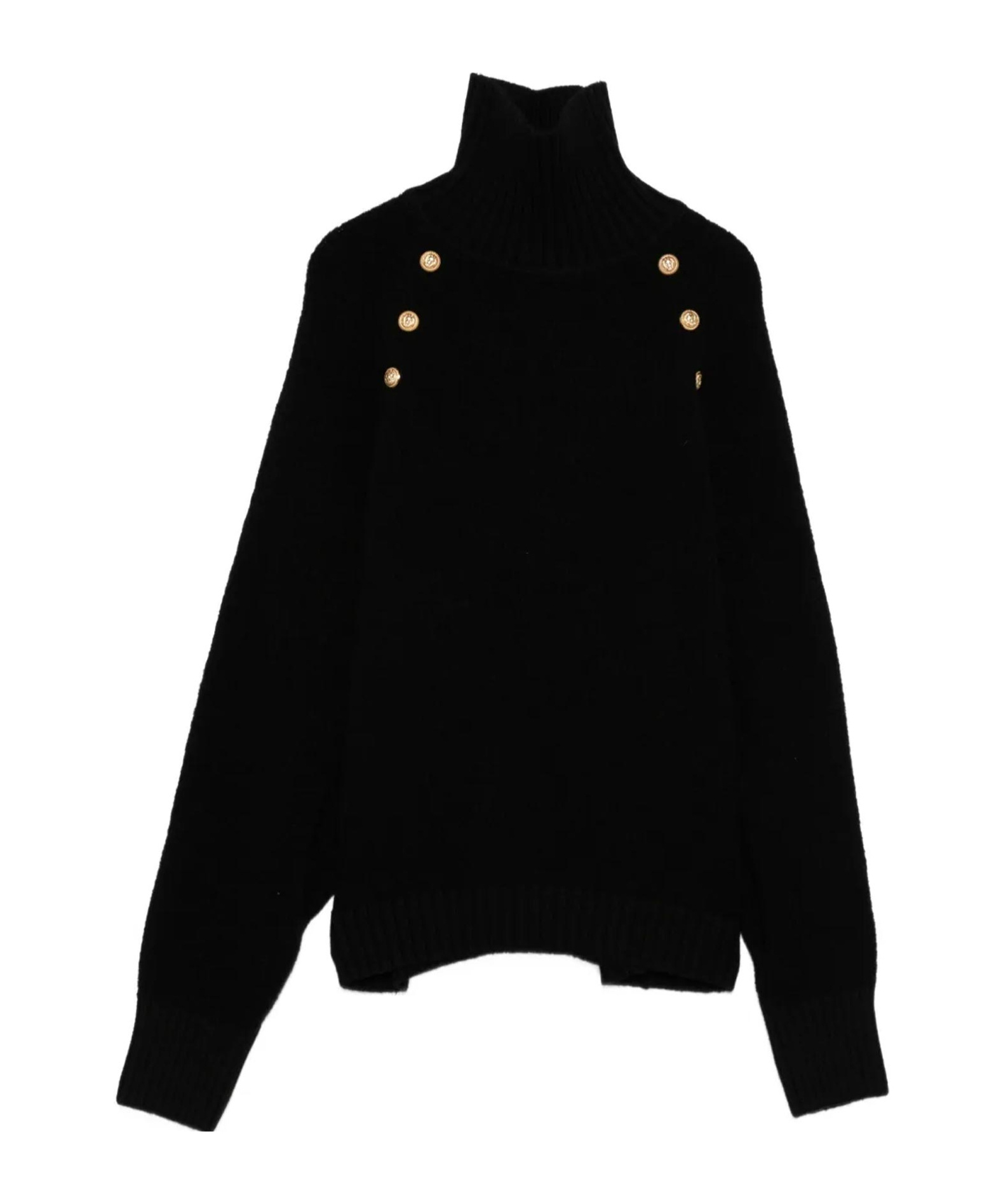 Balmain Wool Blend Knit Turtleneck Sweater In Black