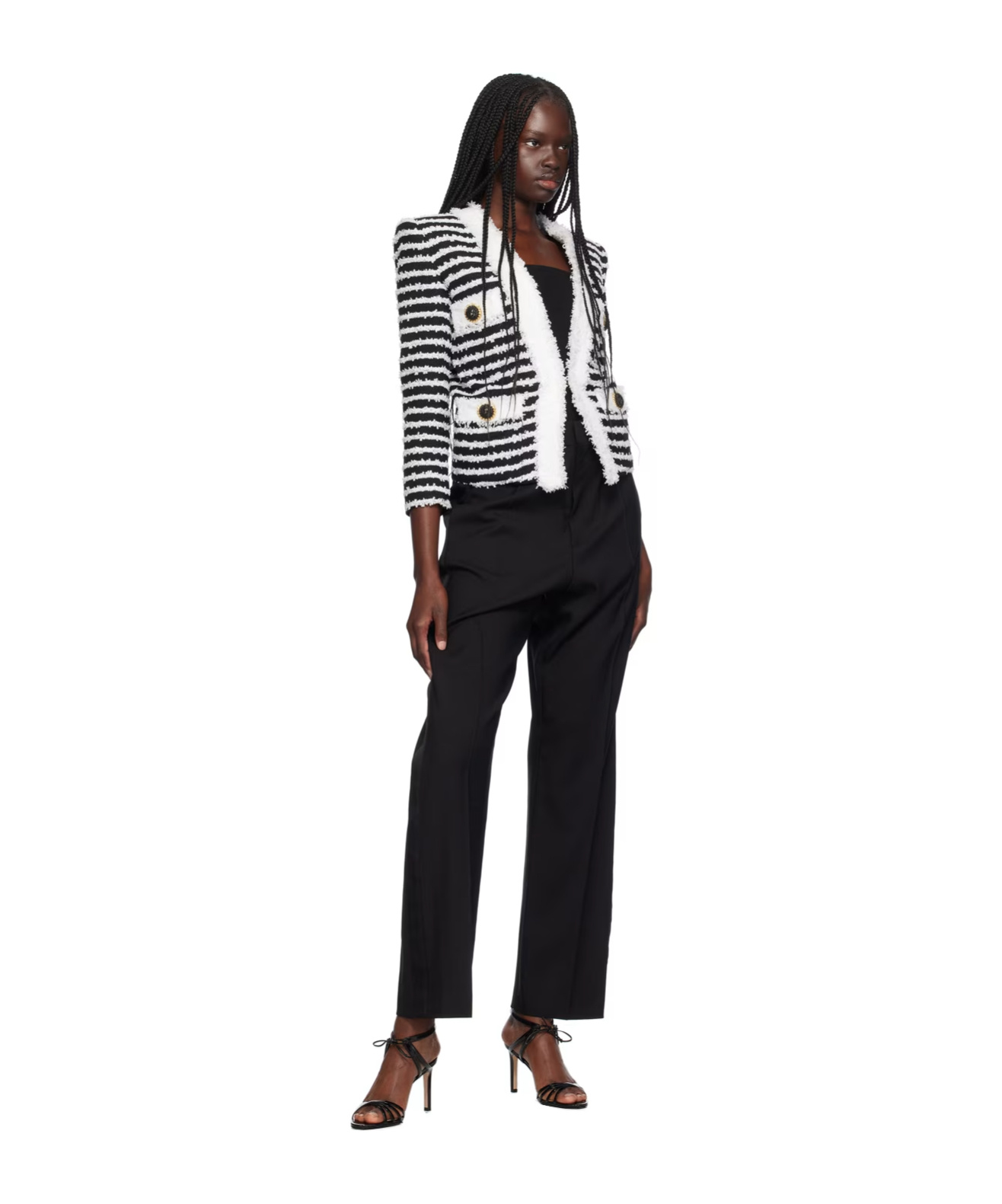 Balmain Women's 4pkt Mariniere Tweed Jacket In Black