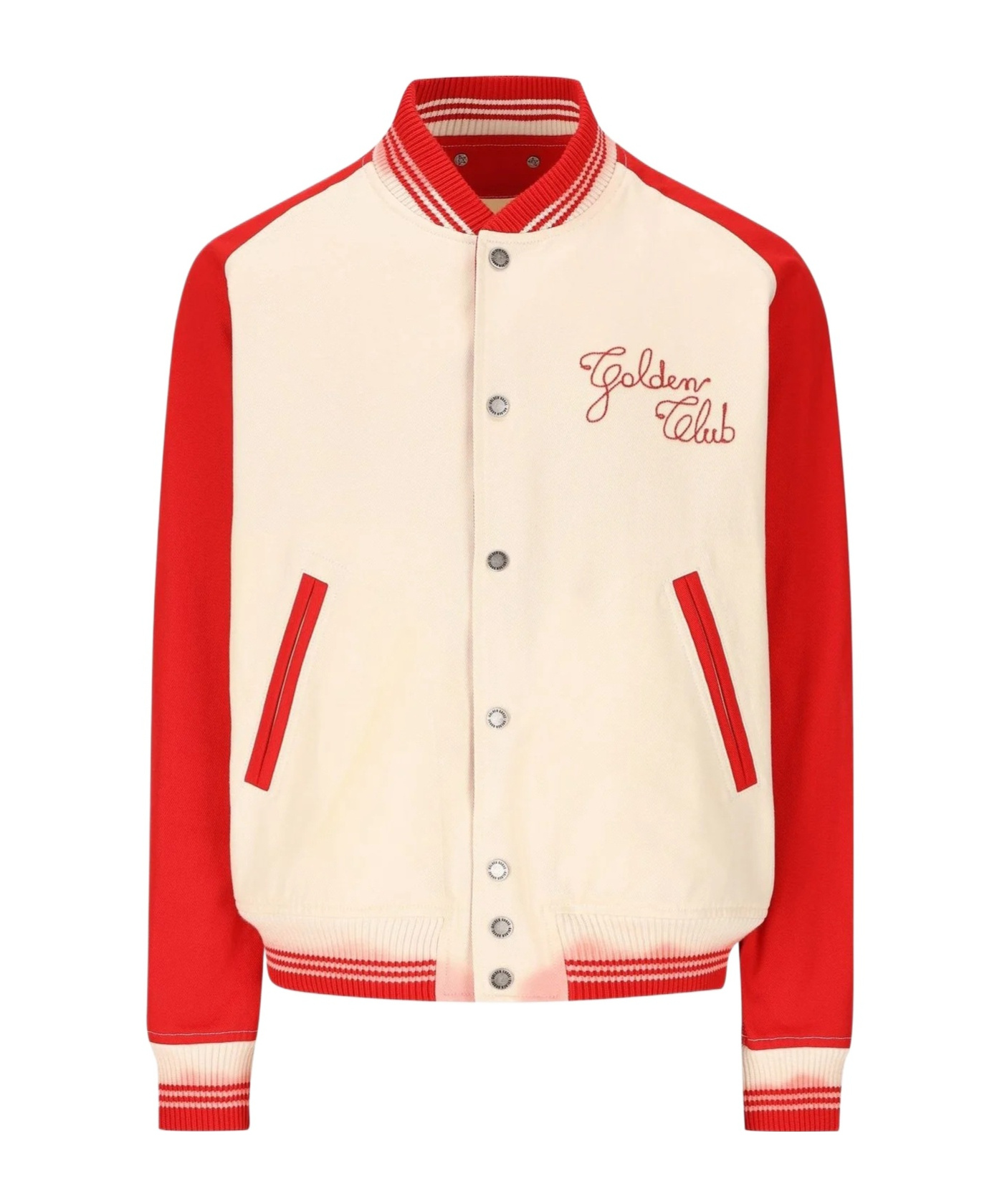 Golden Goose Nic Cotton Jacket With Maxi Golden Club Embroidery In Nude