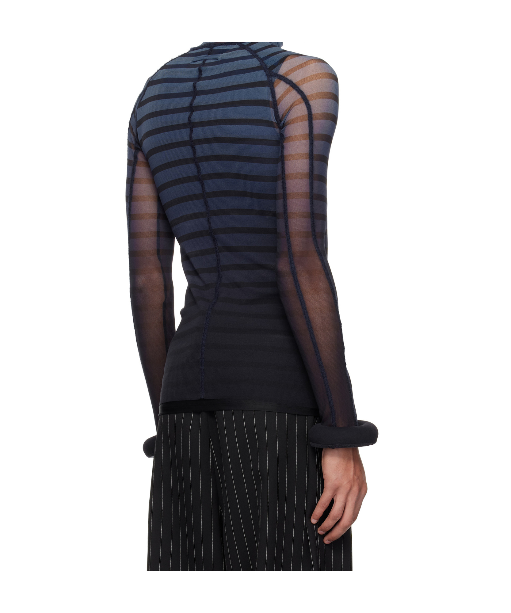 Jean Paul Gaultier Black & Blue 'the 3d Striped' Top In Black