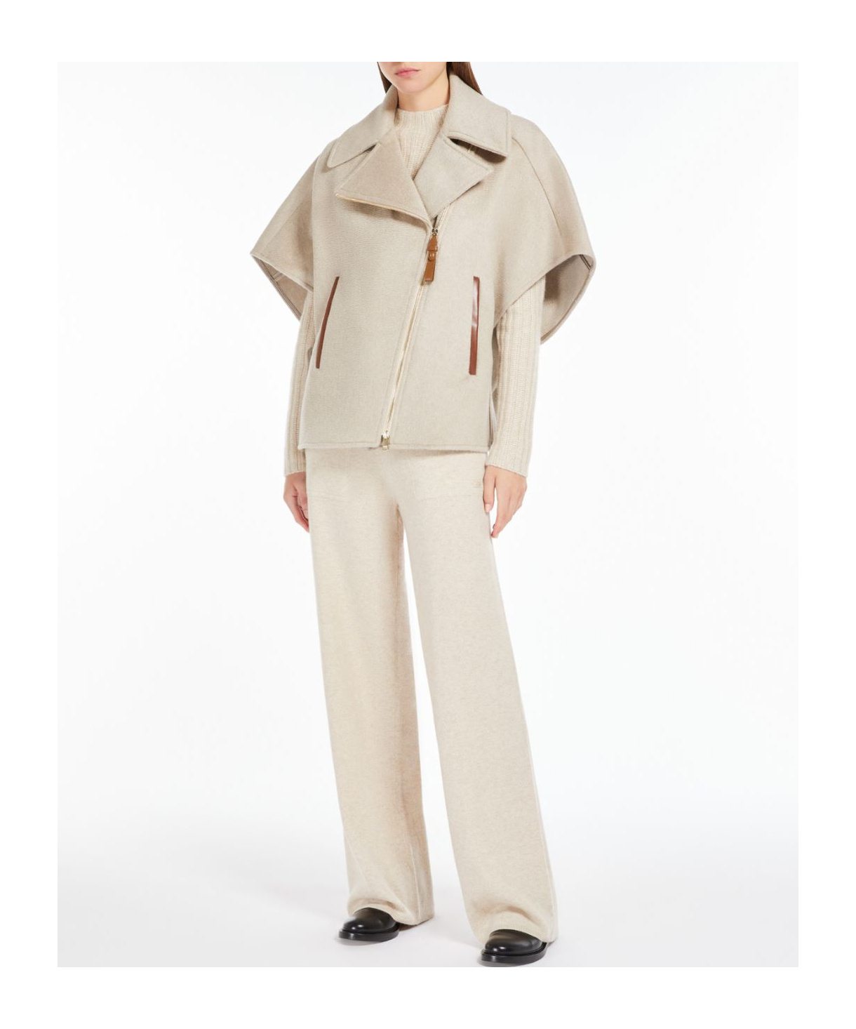 Max Mara Cashmere Motorcycle Cloak In Nude