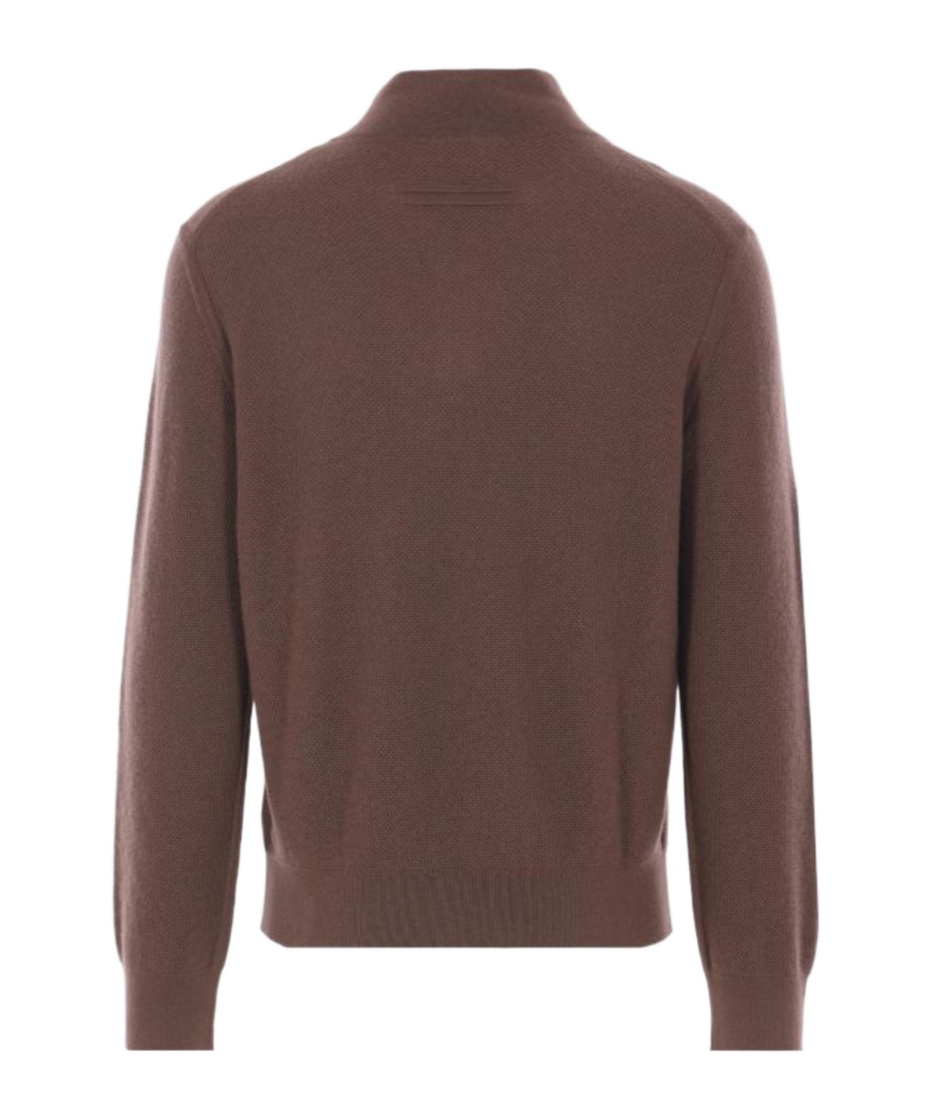 Zegna Long-sleeved Half-zip Sweater In Brown