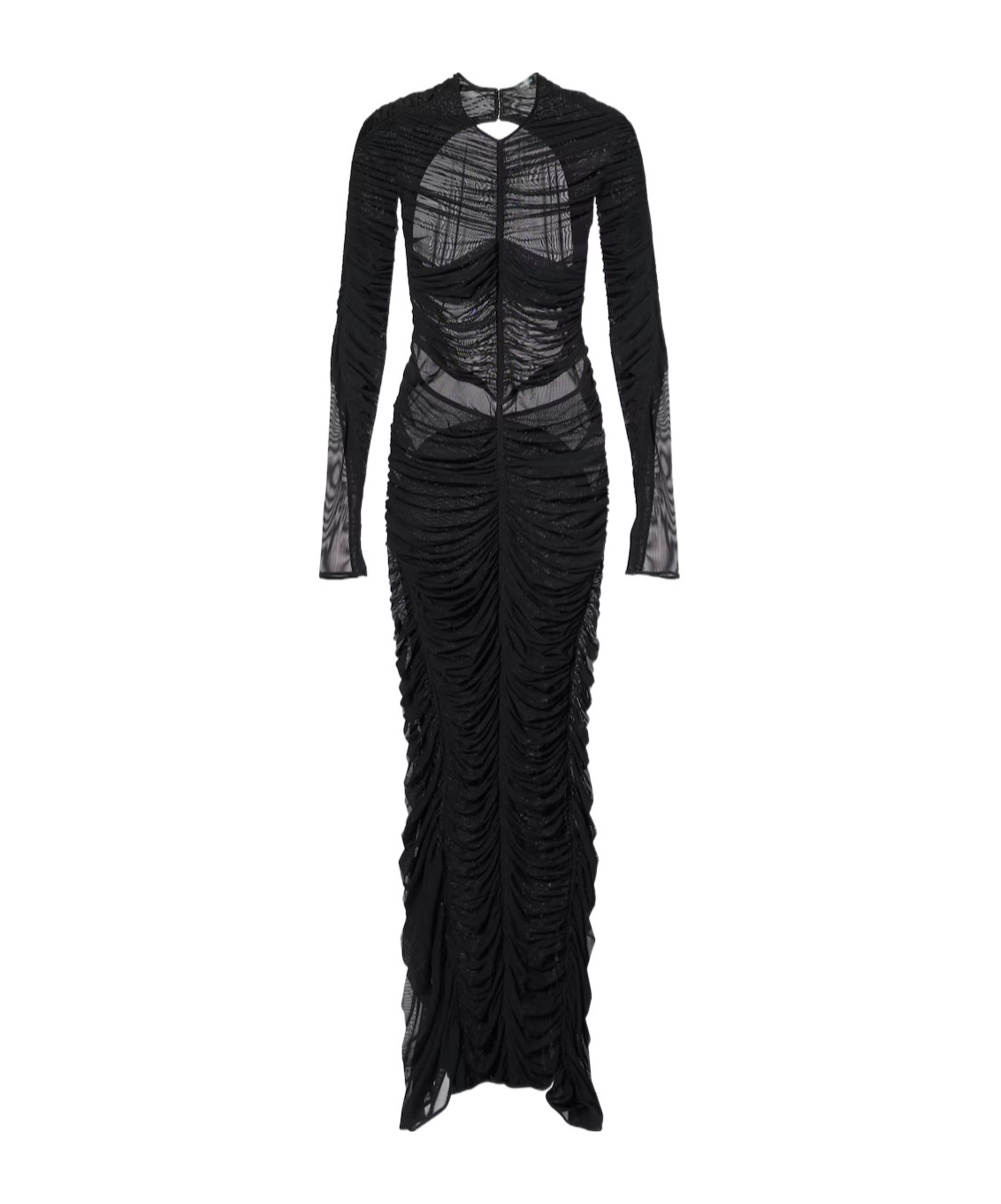 MUGLER PLEATED BACK MESH DRESS
