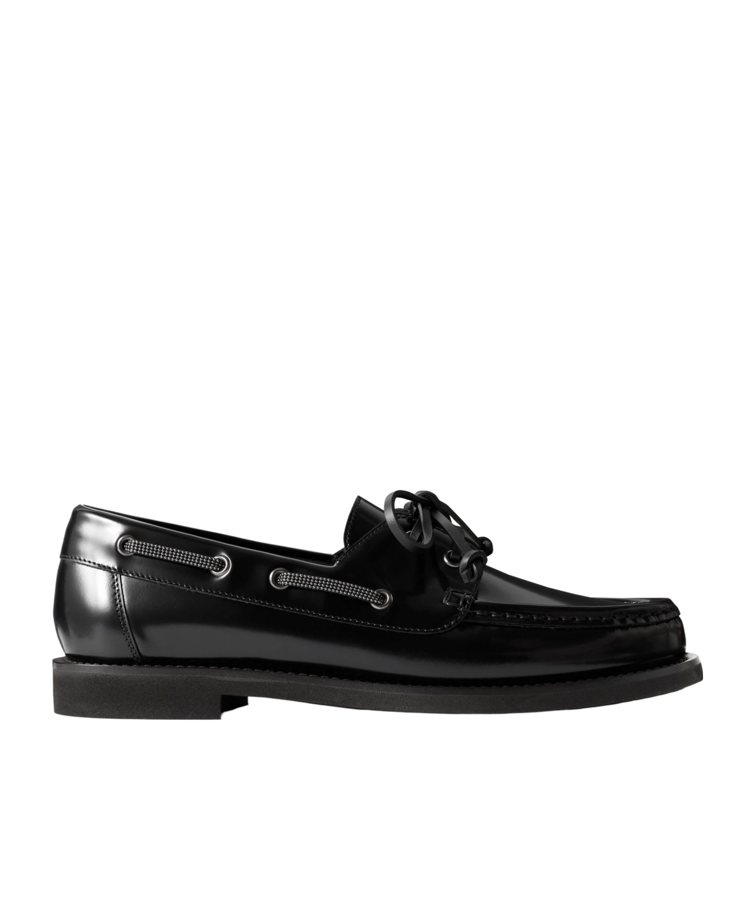 Brunello Cucinelli Embellished Polished-leather Boat Shoes In Black