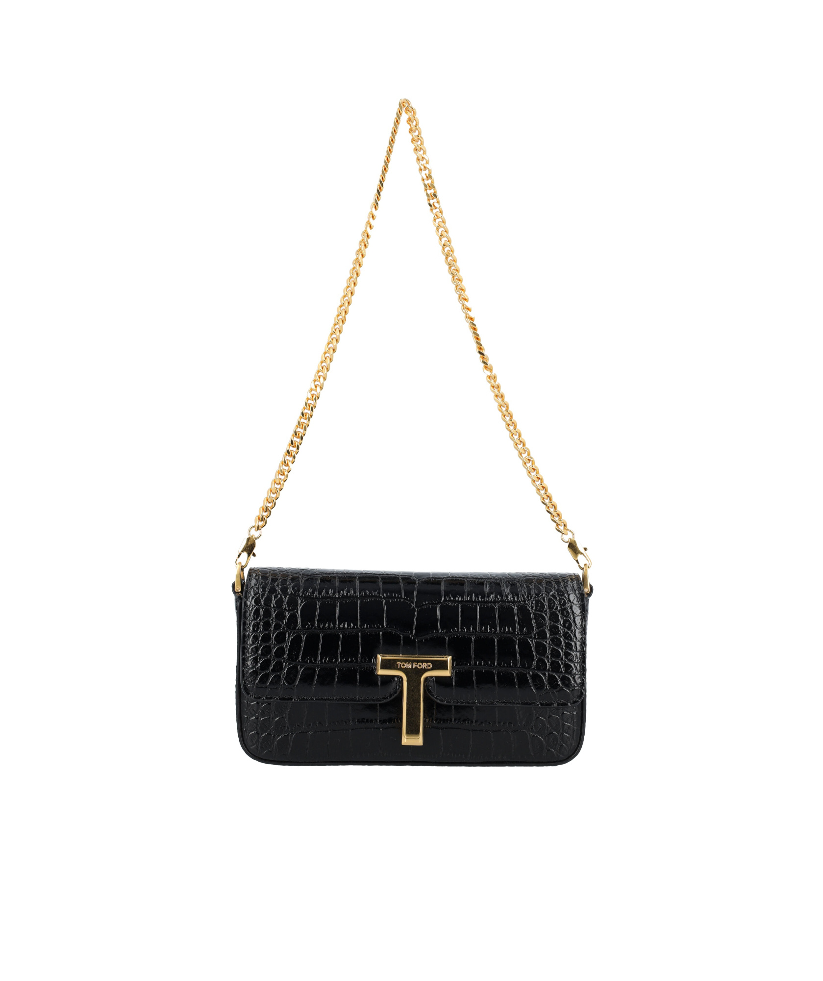 Tom Ford Mini Shoulder Bag In Stamped Crocodile Calf Leather In Black