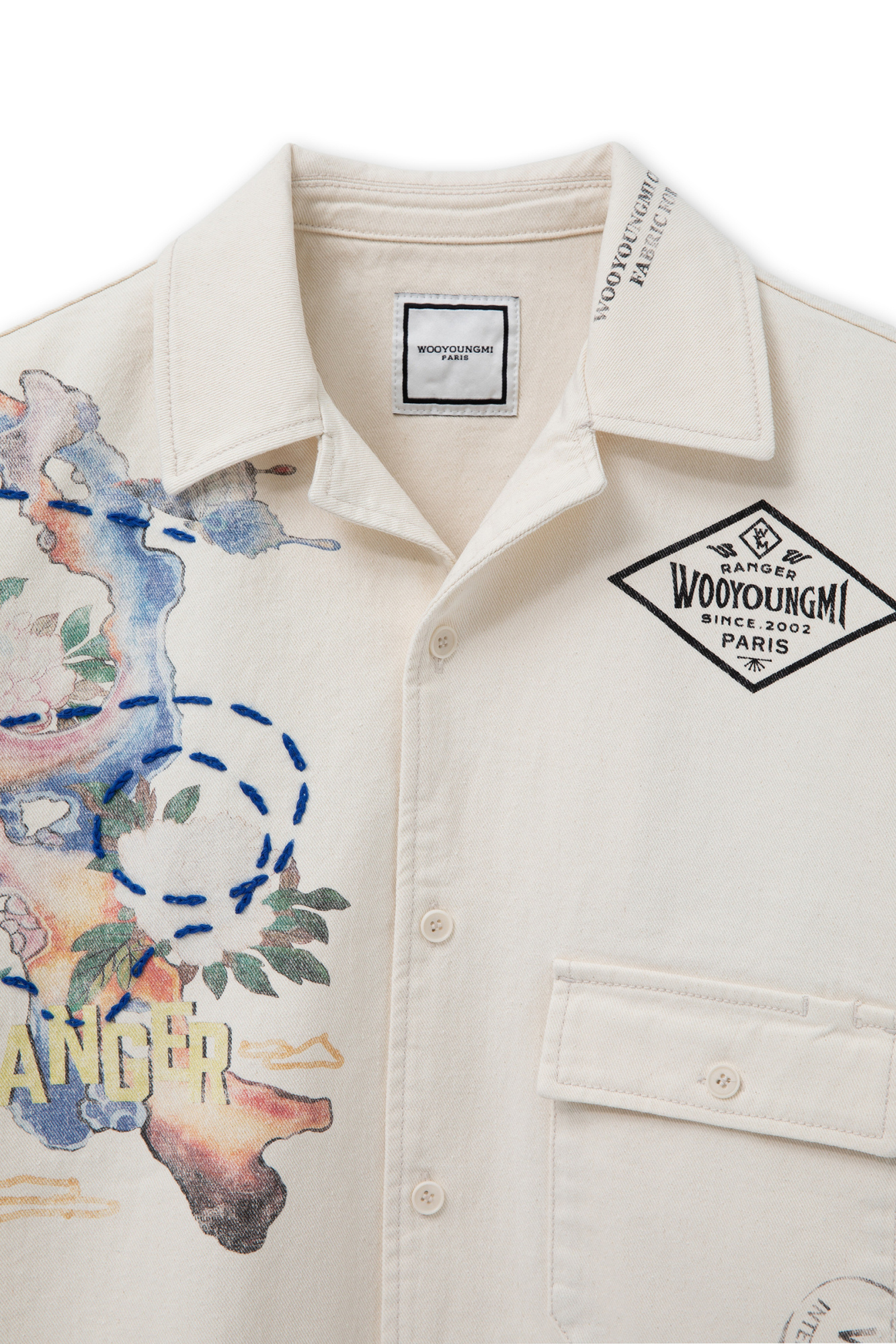 Wooyoungmi Beige Bowling Shirt With Cubab Collar And All-over Prints In Cotton Man In Beige