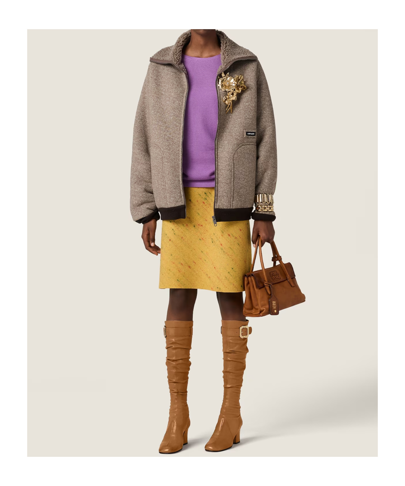 Miu Miu Cotton Fleece Zipper Blouson Jacket In Gray