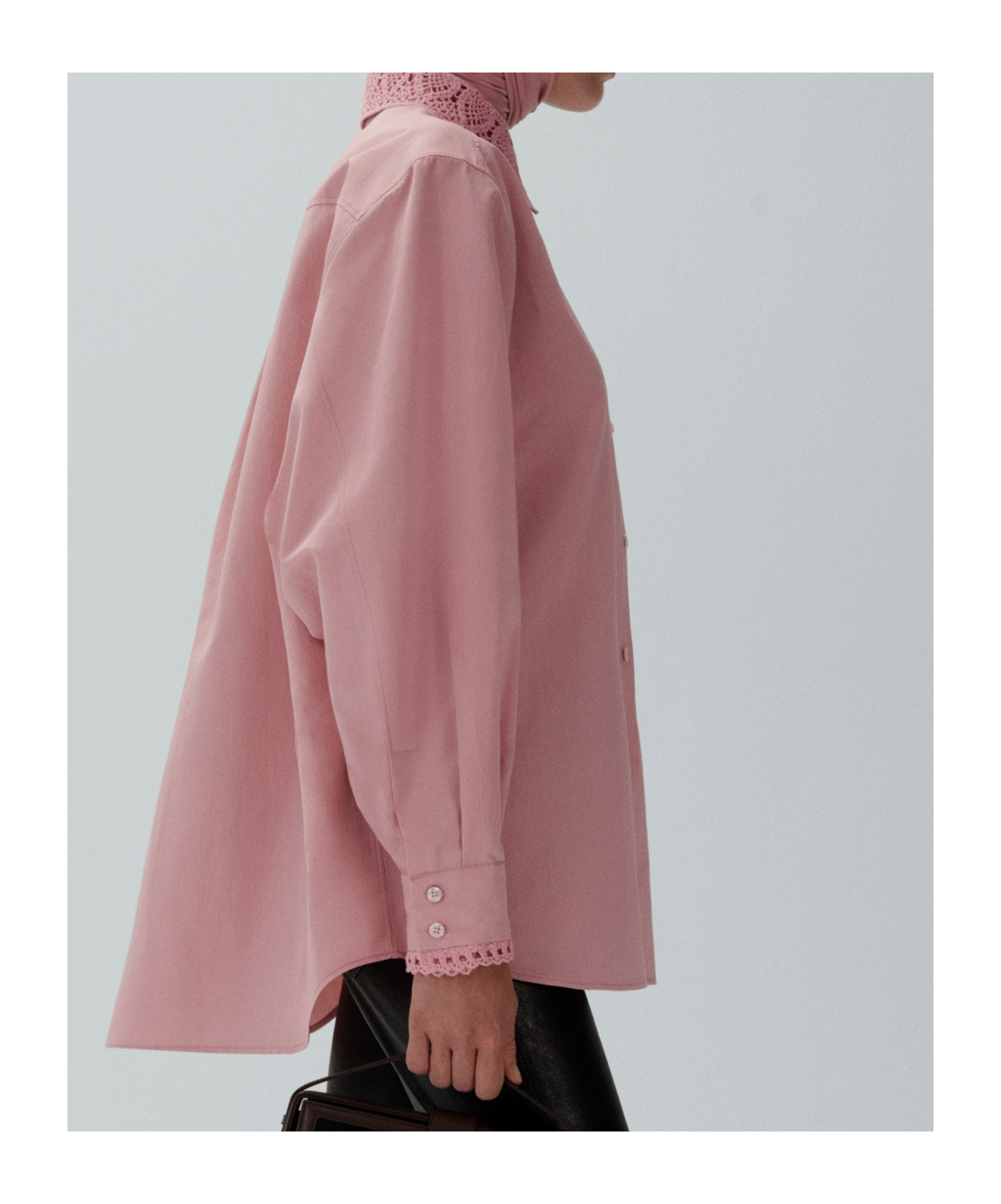 Magda Butrym Crochet Collar Button-up Shirt In Pink