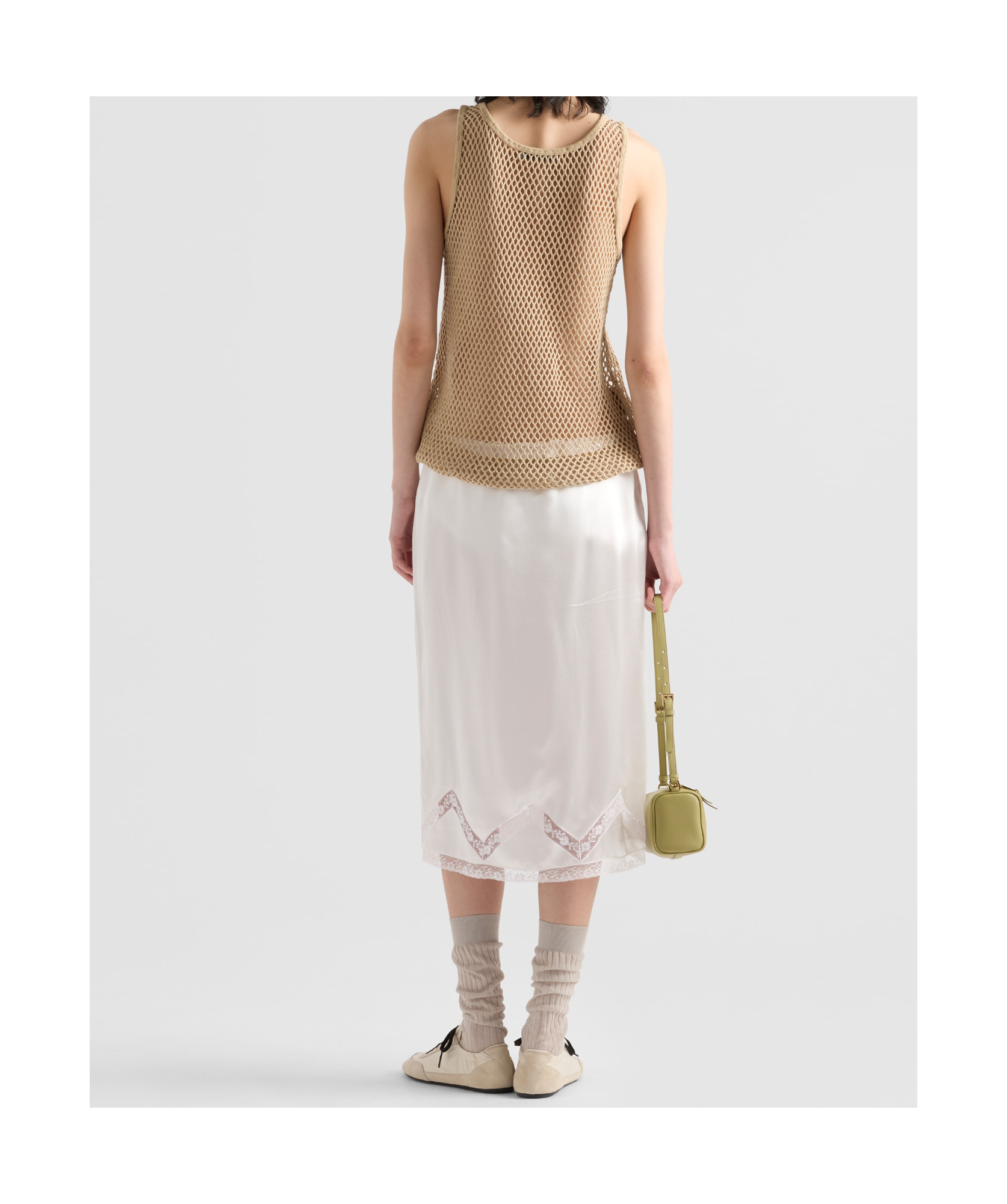 Prada Sleeveless Cotton Mesh Top In Brown
